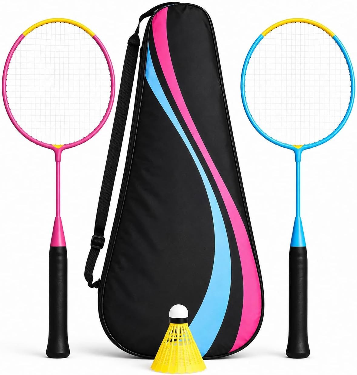 TK Gruppe Badmintonschläger Badminton Set mit 2 Schlägern, Badmintonball & Tragetasche – Federball