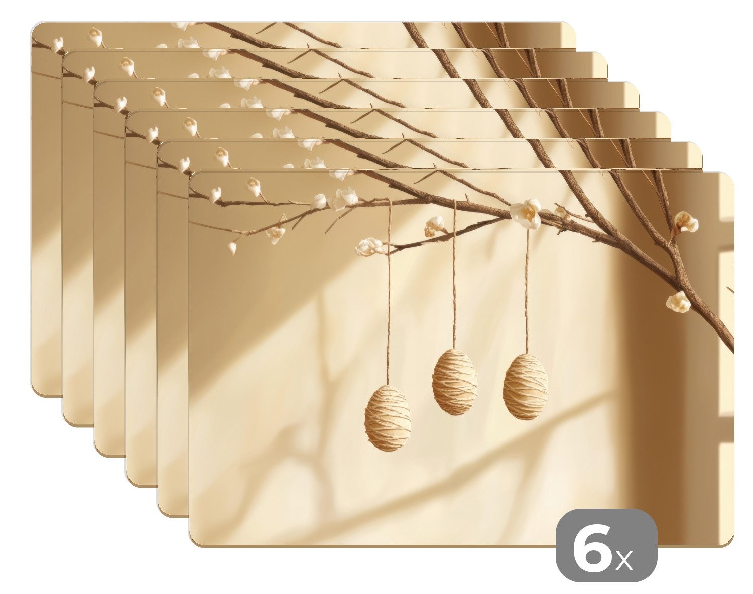 MuchoWow Platzset Beige - Osterkuchen - Eier - Ostern Deko, (6-St), Platzsets, Tischset, Abwaschbar, Tischsets, Platzdeckchen