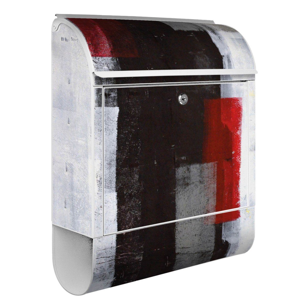 Abstrakt (Wandbriefkasten 14cm banjado Rot 47 Wandbriefkasten 39 weiß x pulverbeschichtet, witterungsbeständig, Zeitungsfach), mit Stahl x