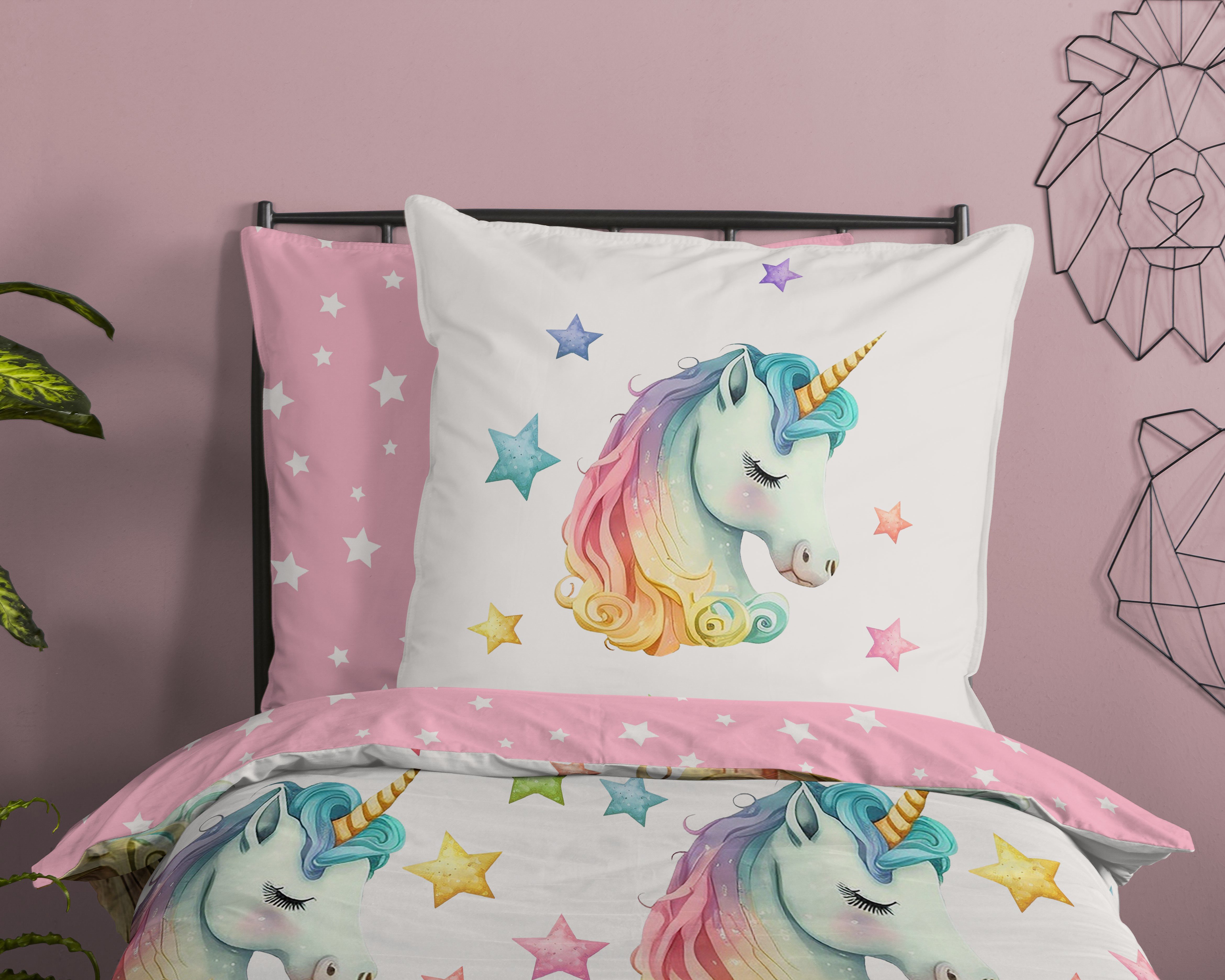PURE luxury collection Kinderbettwäsche Fancy, Microfaser, 2 teilig, Mikrofaser, 135x200, 2 Teilig, Wendeoptik, Kind, Mädchen, Einhorn – Bild 4 von 4
