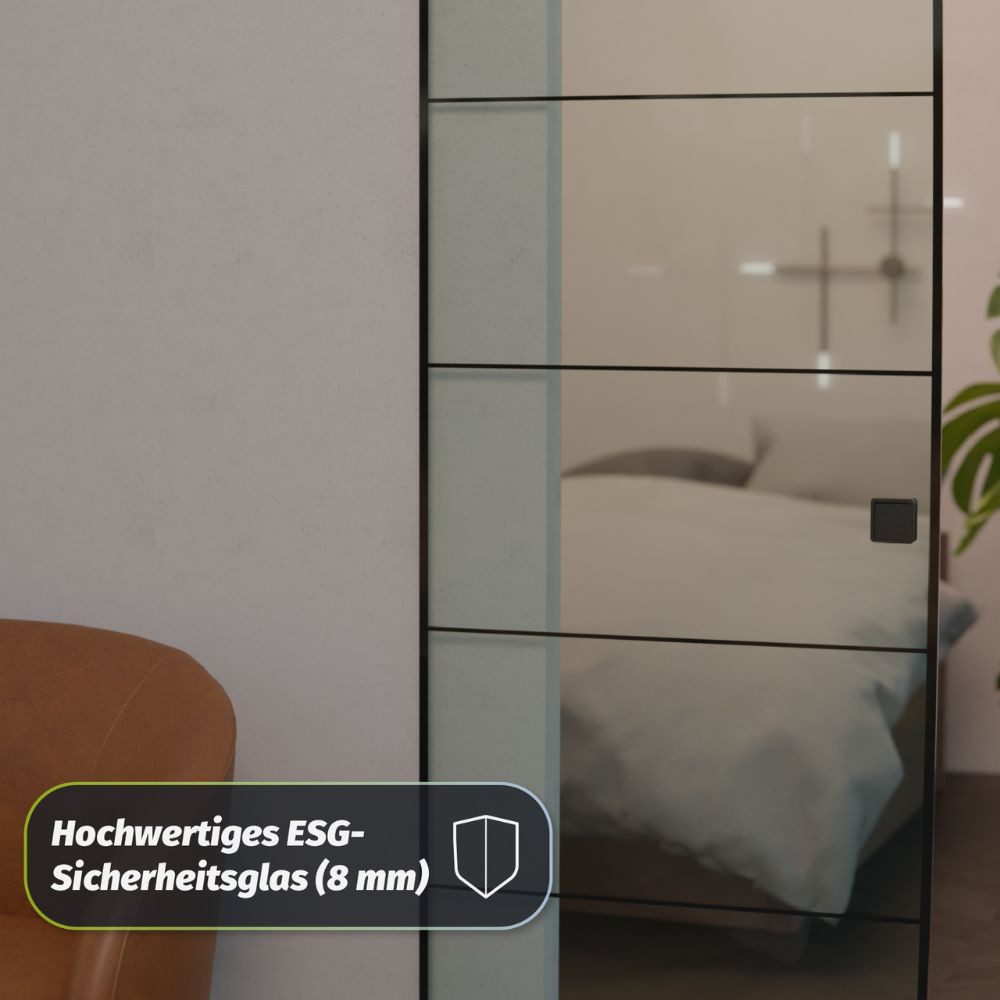 HORI Zimmertür Glastür aus ESG Glas Zimmertür Modernes Loft-Design in Schwarz, Thermisch behandeltes Glas, erhöhte Stoß- und Schlagfestigkeit