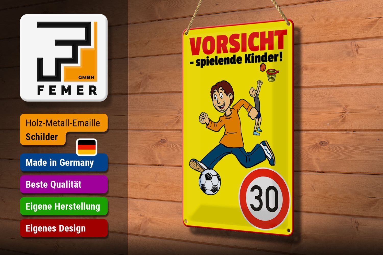 Femer GmbH Metallschild Hinweis 20x30cm Vorsicht spielende Kinder 30Kmh, (1 St), gewölbte Oberfläche, abgerundete Ecken, umgeschlagene Kanten