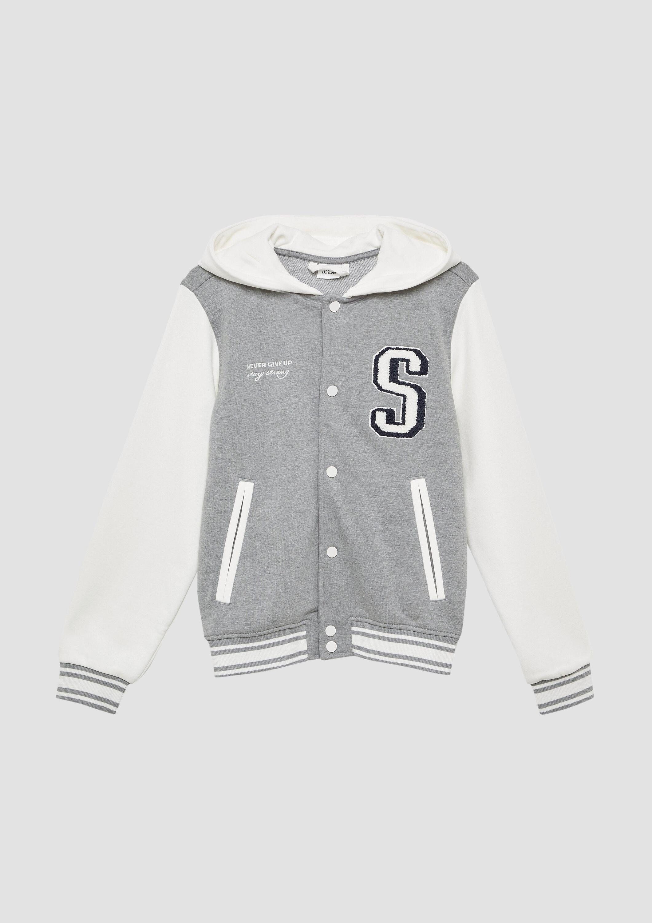 s.Oliver Sweatjacke Sweatshirt Jacke College-Jacke mit Applikation und Kapuze