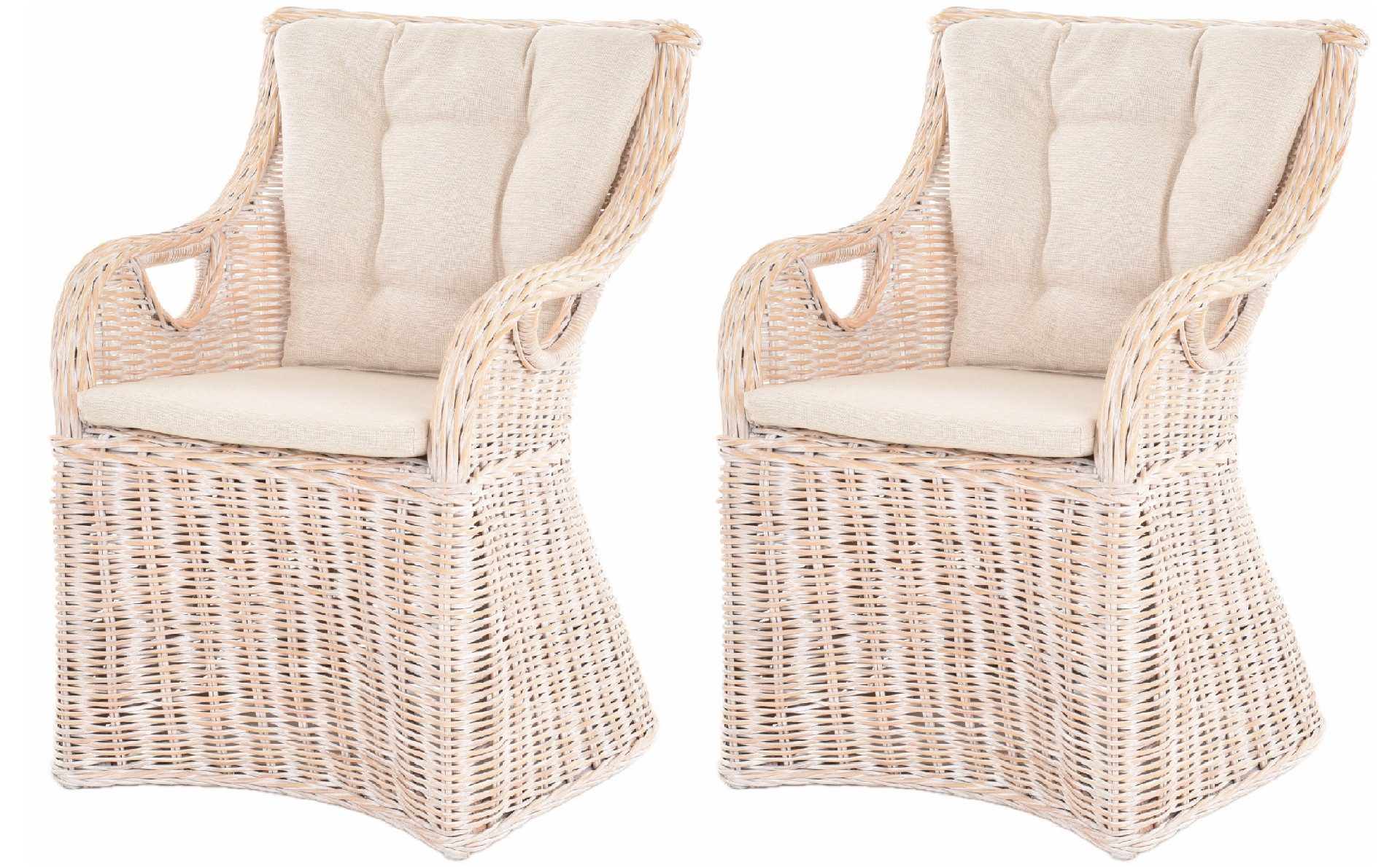 Krines Home Esszimmersessel Set/2 Rattansessel Breit Skandinavischer Stil Natur (Gr. 4) (2-St., 2x Sessel), breiter Armlehnsessel