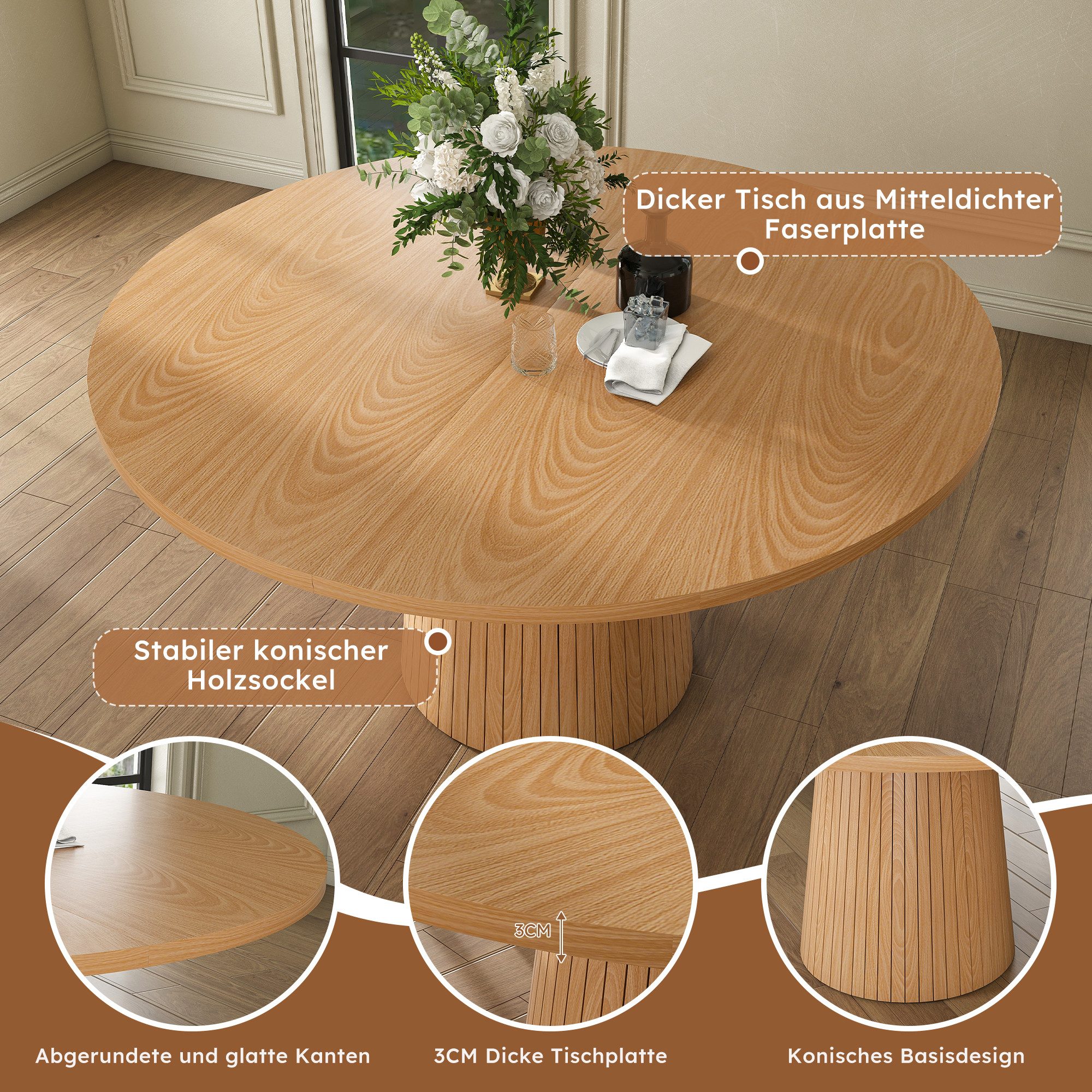 Celya Esstisch Runder Küchentisch 110 cm Landhausstil mit Metallinnenrahmen – Bild 3 von 5