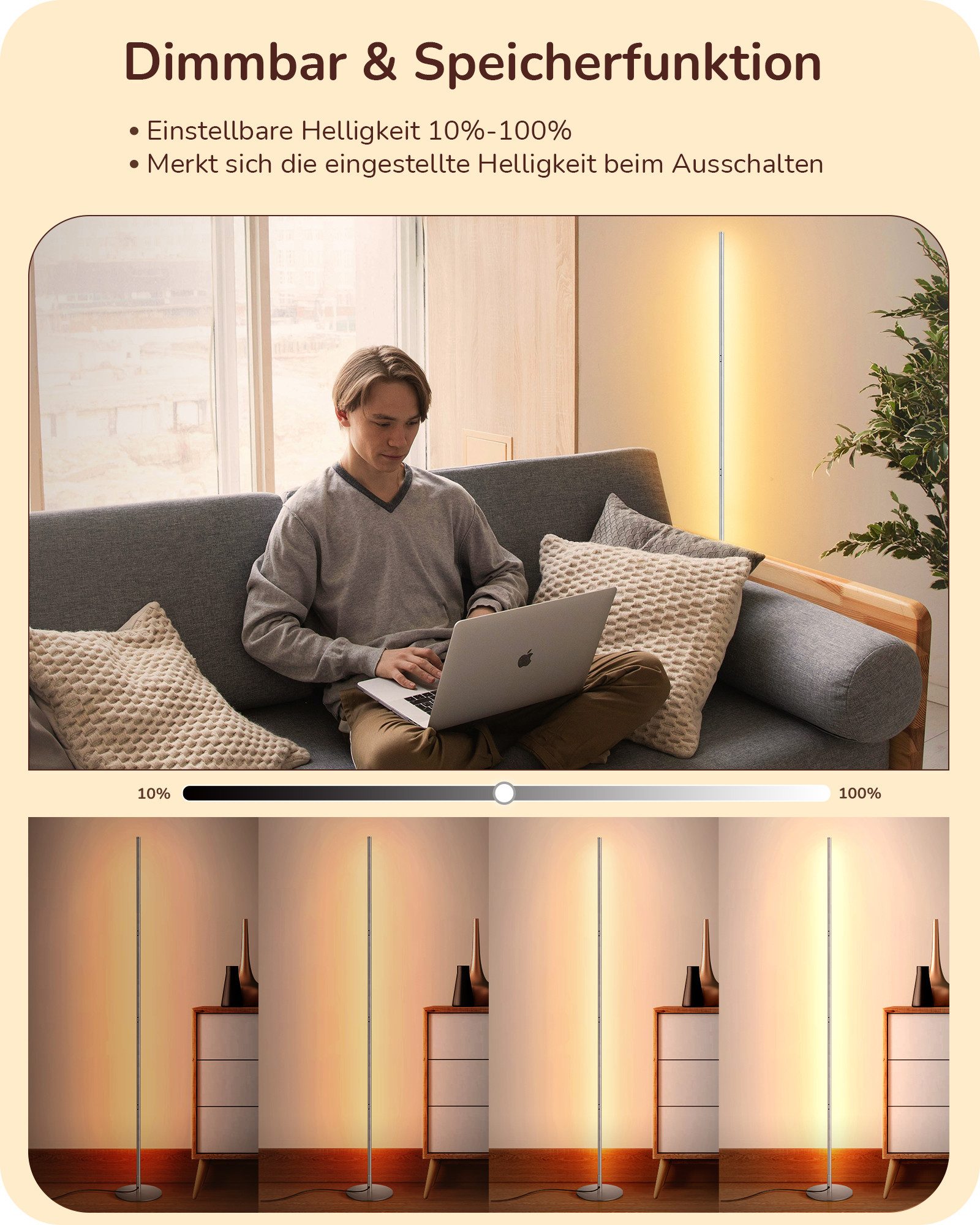 EDISHINE LED Stehlampe Wohnzimmer, LED fest integriert, Dimmbar, Höhenverst günstig online kaufen