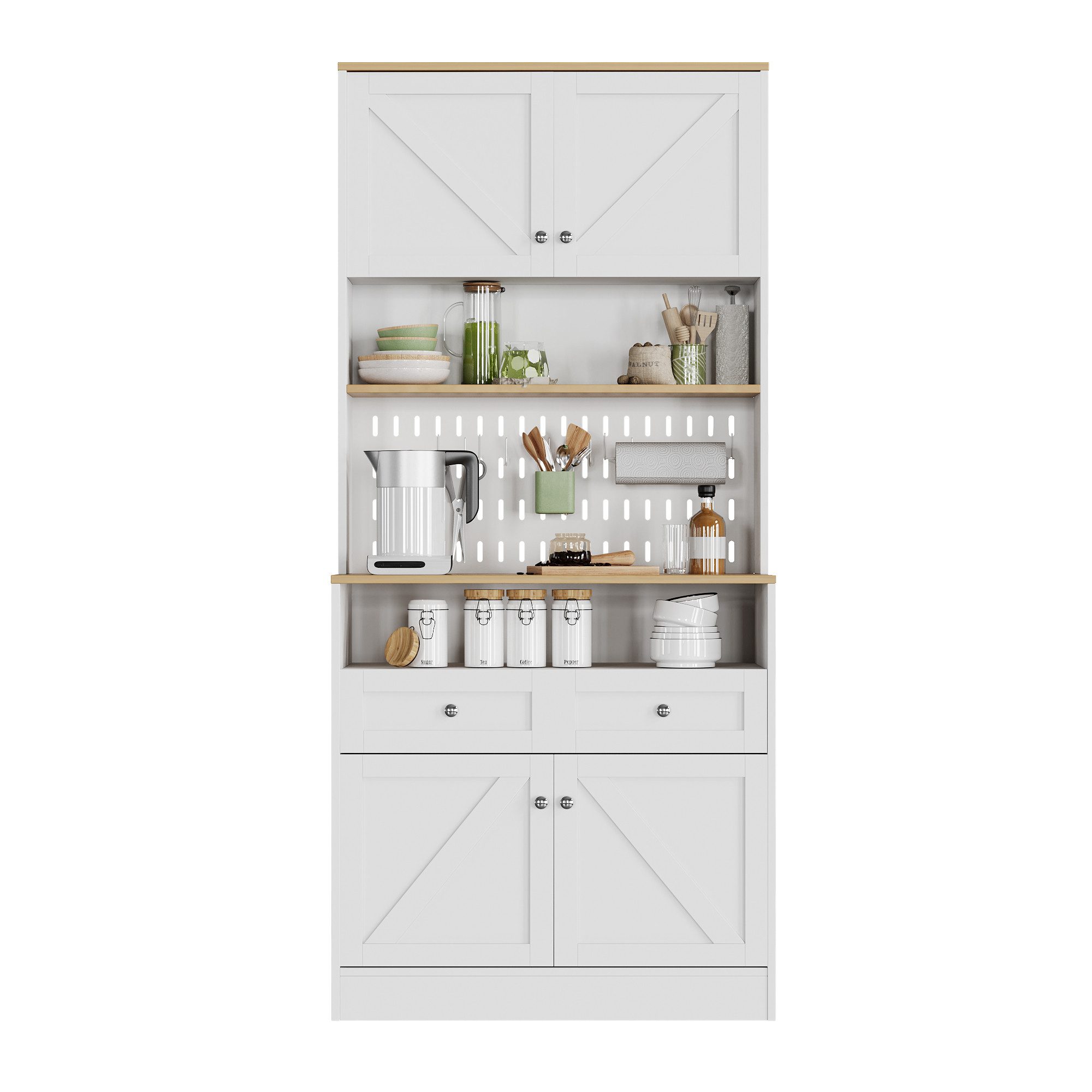 SOFTWEARY Highboard mit Türen und Schubladen (Höhe 175 cm, Sideboard, Hochschrank mit viel Stauraum), Wohnzimmerschrank, Mehrzweckschrank, Küchenschrank