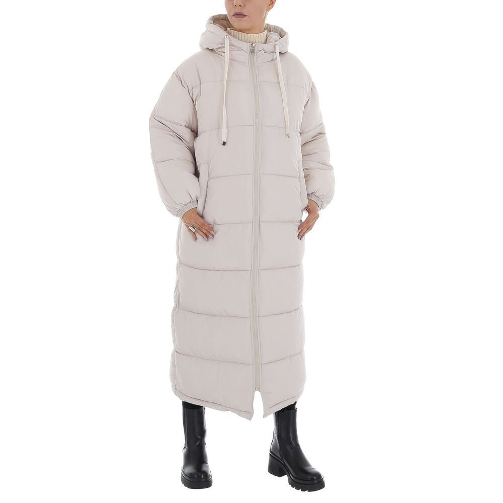 Ital-Design Wintermantel Damen Freizeit Kapuze Gefüttert Wintermantel in Beige