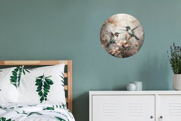 MuchoWow Wandsticker Kolibri - Vögel - Blumen - Pflanzen (1 St), Tapetenkreis für Kinderzimmer, Tapetenaufkleber, Rund, Wohnzimmer