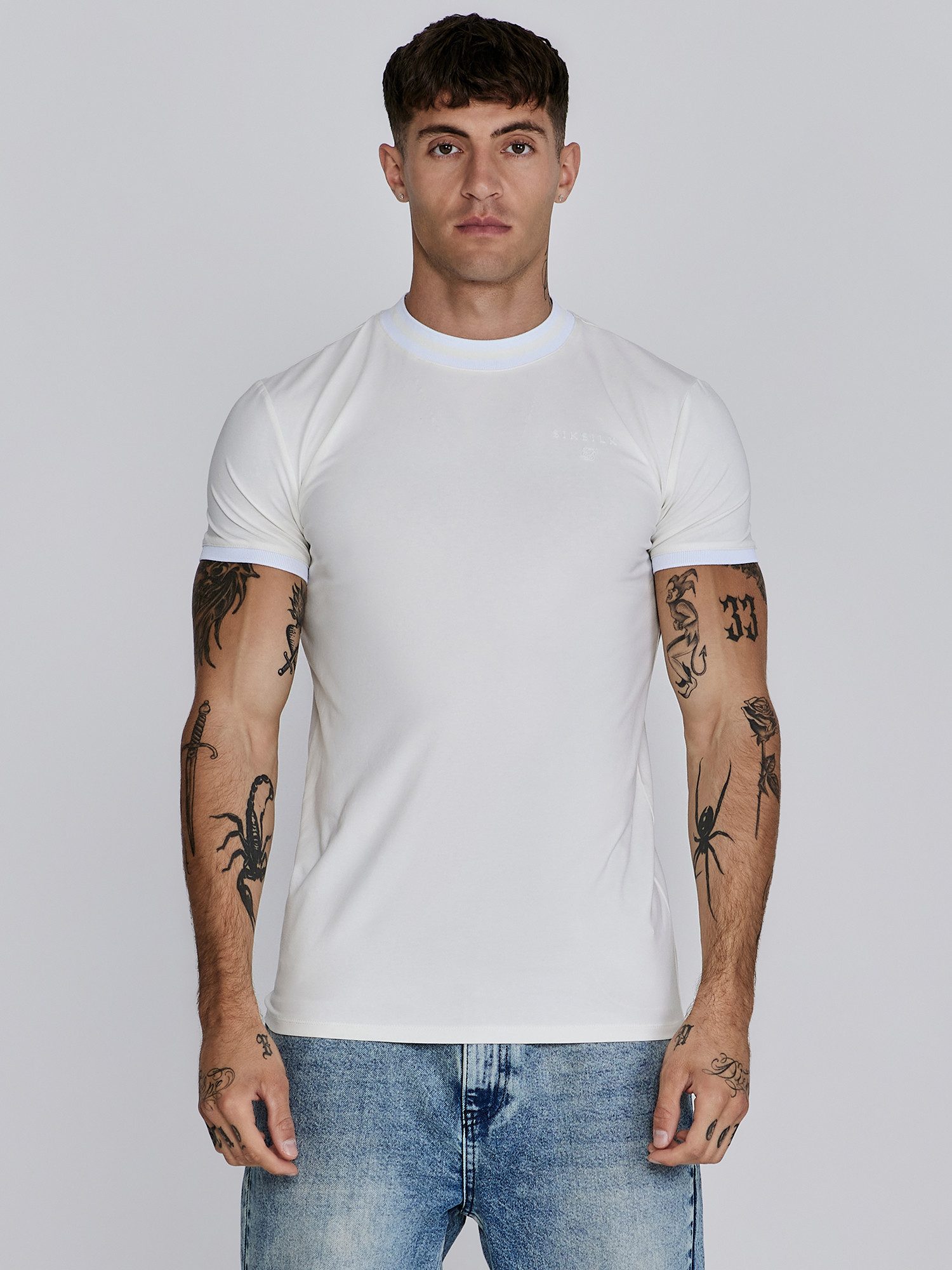 Siksilk T-Shirt SikSilk Herren Ecru Ringer T-Shirt
