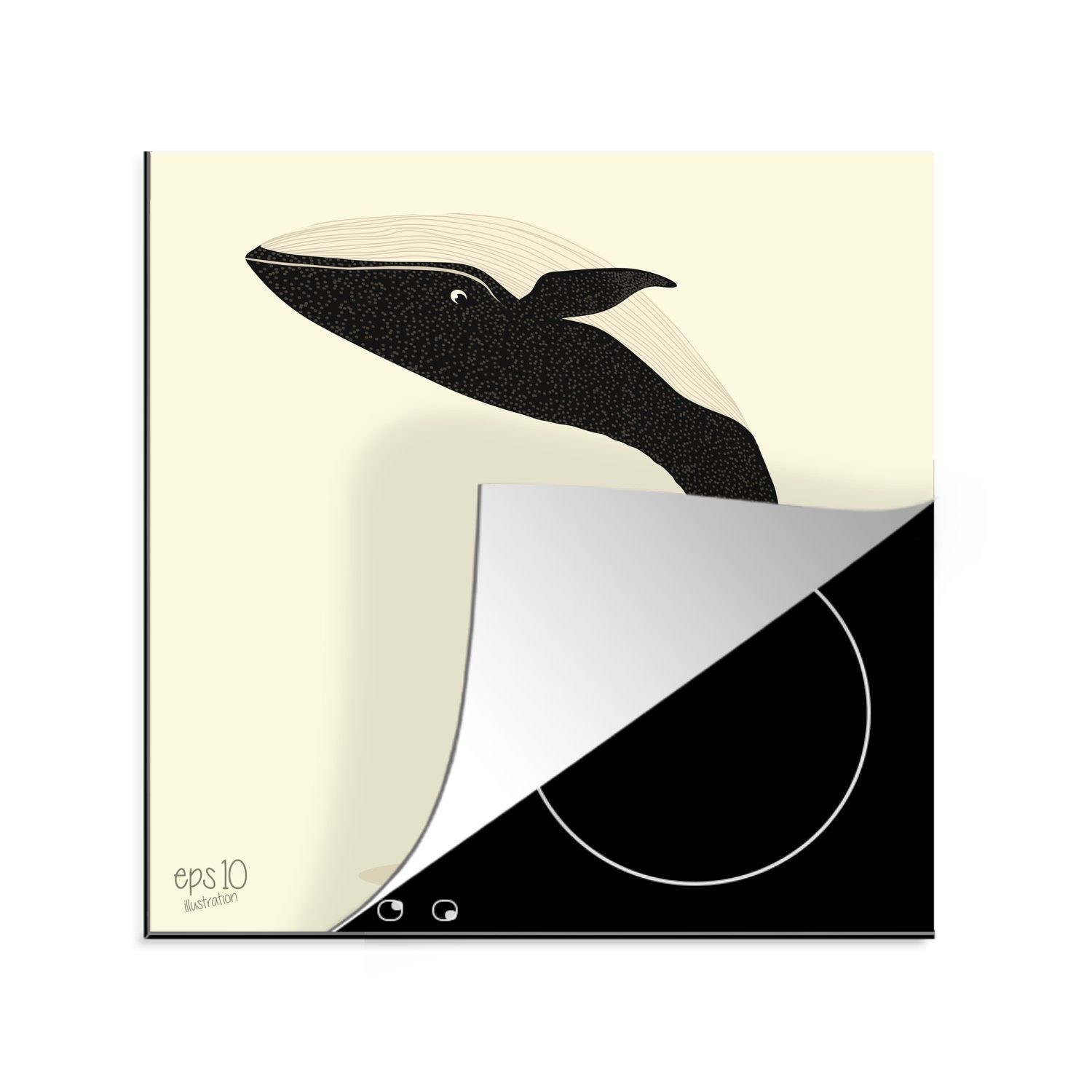 (1 tlg), kopfüber Herdblende-/Abdeckplatte Ceranfeldabdeckung, cm, Eine Arbeitsplatte für MuchoWow küche schwimmenden Wals, eines Illustration 78x78 Vinyl,