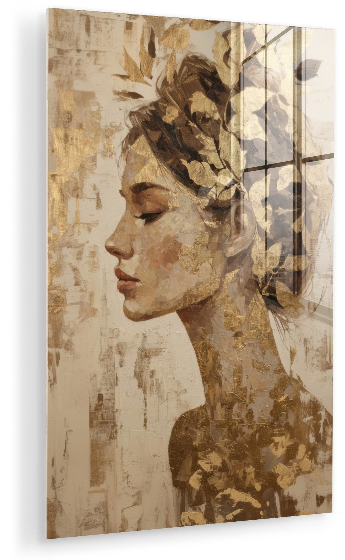 MuchoWow Acrylglasbild Frau - Gold - Abstrakt - Textur, Inkl. Aufhängung, Dekorative Bild für Küche & Wohnzimmer auf Glas, 20x30 cm