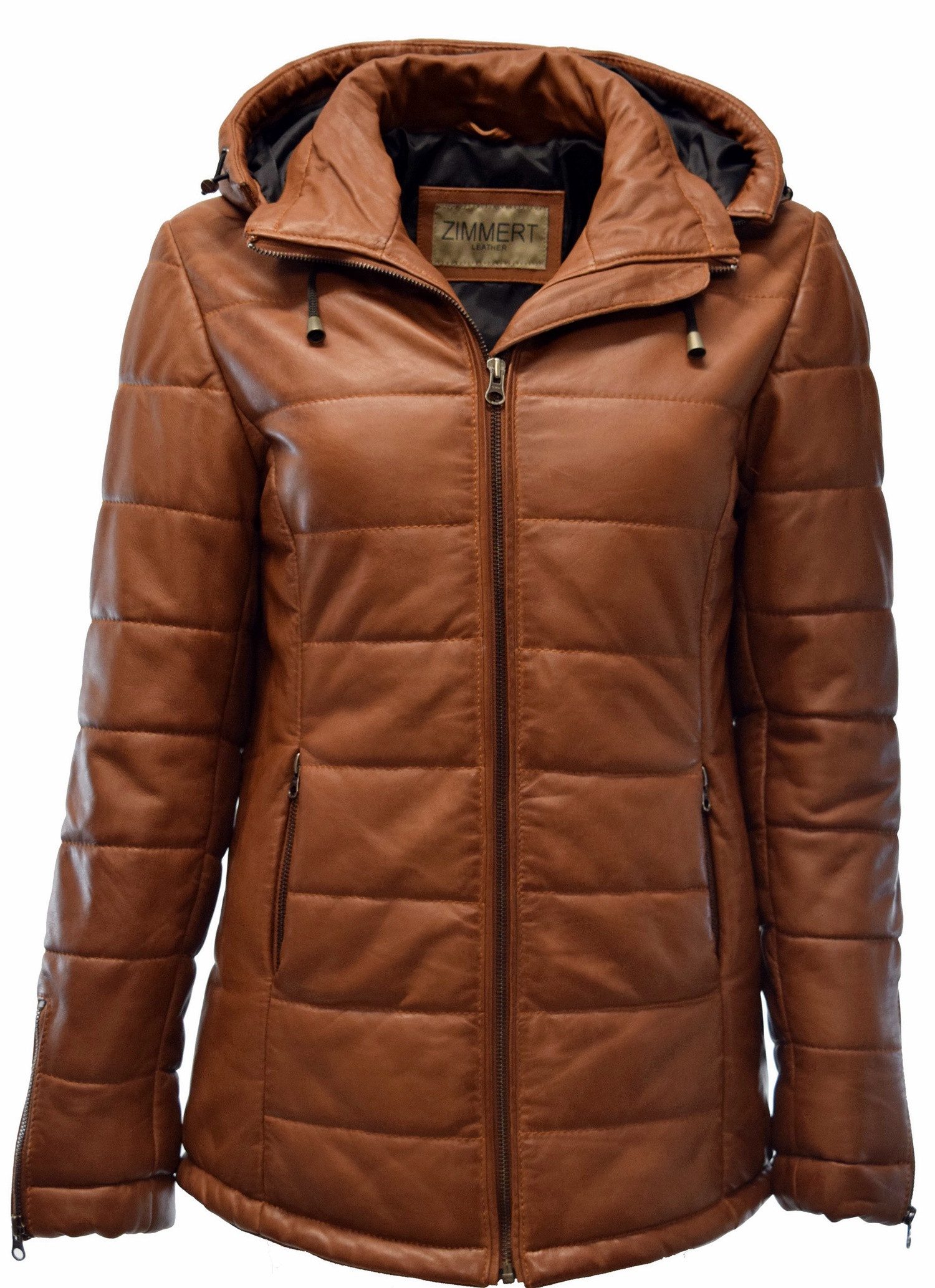 Zimmert Leather Lederjacke Jana Kapuze, Steppjacke, Kapuze, Washed, Beere, Dunkelrot