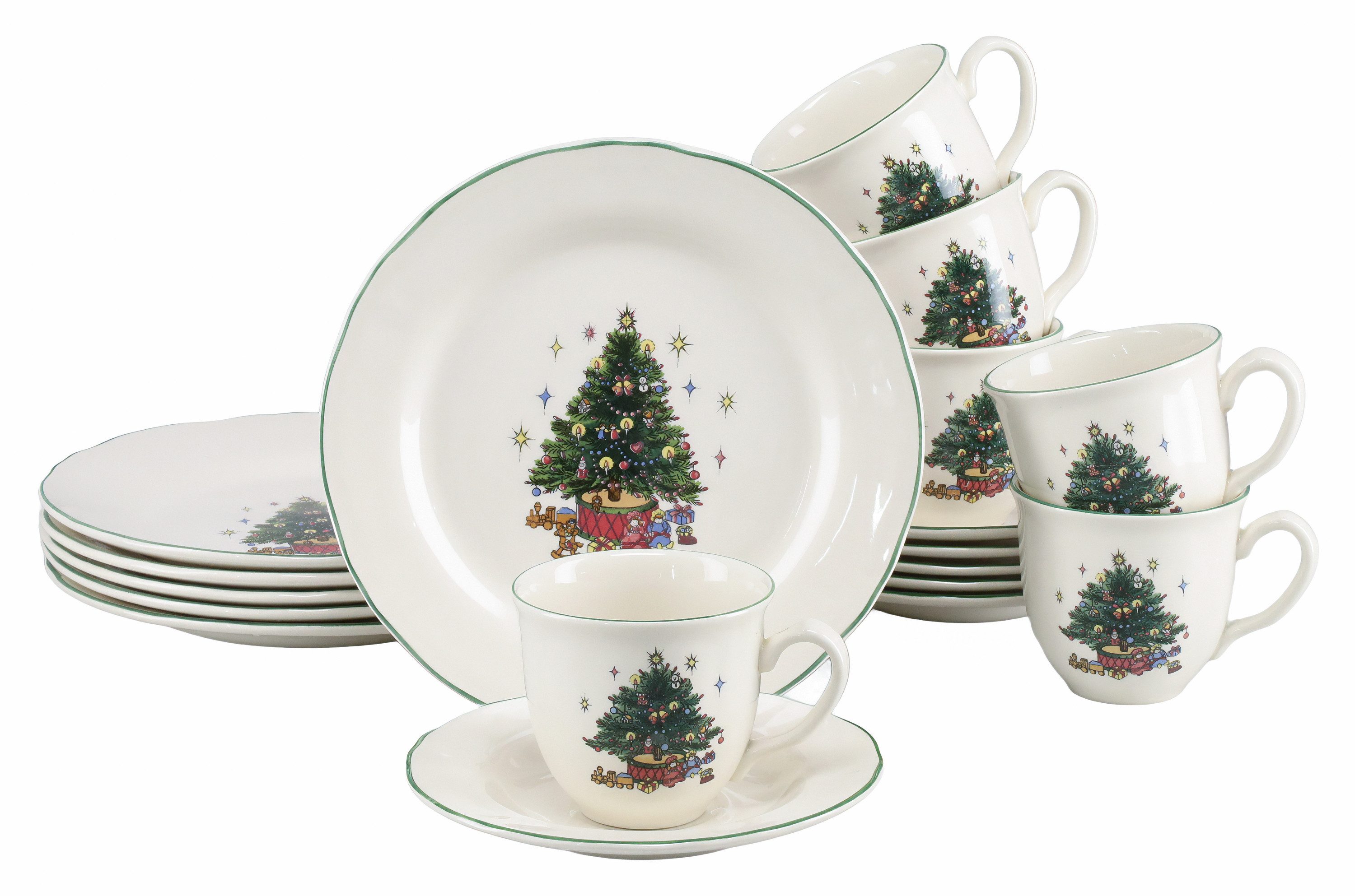 creaTable Kaffeeservice Tannenbaum Bunt (18-tlg), 6 Personen, Steingut