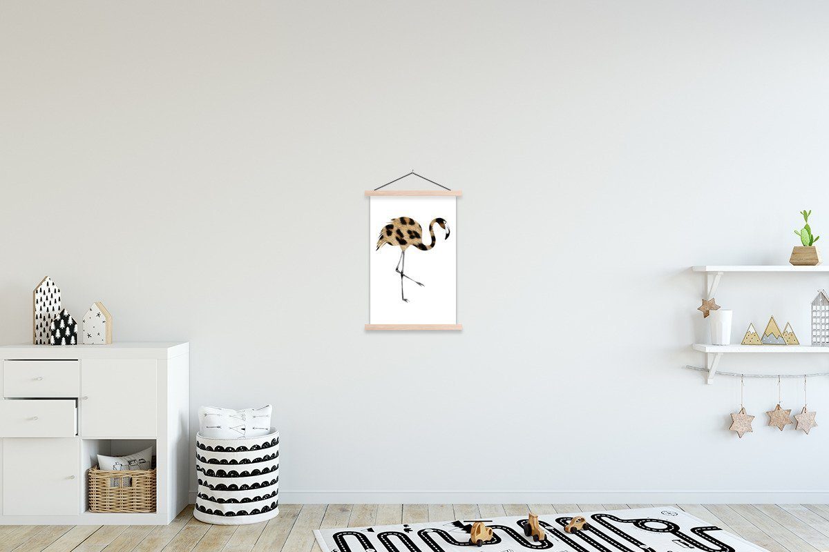Textilposter - Flamingo Wohnzimmer, Pantherdruck Posterleiste, Poster Magnetisch - MuchoWow für (1 Tier, Bilderleiste, St),