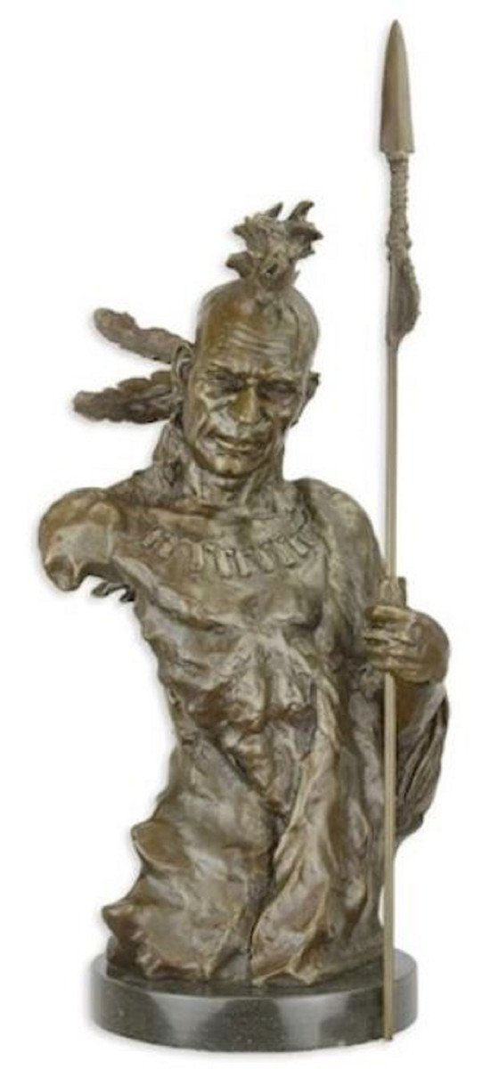 Casa Padrino Dekofigur Luxus Bronze Skulptur Indischer Kämpfer Bronzefarben / Schwarz 25,5 x 22,3 x H. 47,5 cm - Bronzefigur - Dekofigur - Deko Accessoires - Luxus Kollektion