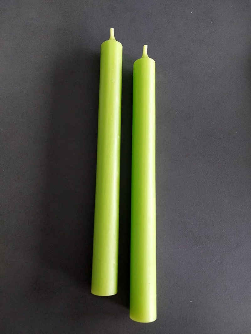 meytrade Tafelkerze extra lang 25cm hoch Apfel grün neon Stabkerzen Trendkerzen (2er Set), lange Brenndauer 9 Std je Kerze, durchgefärbt