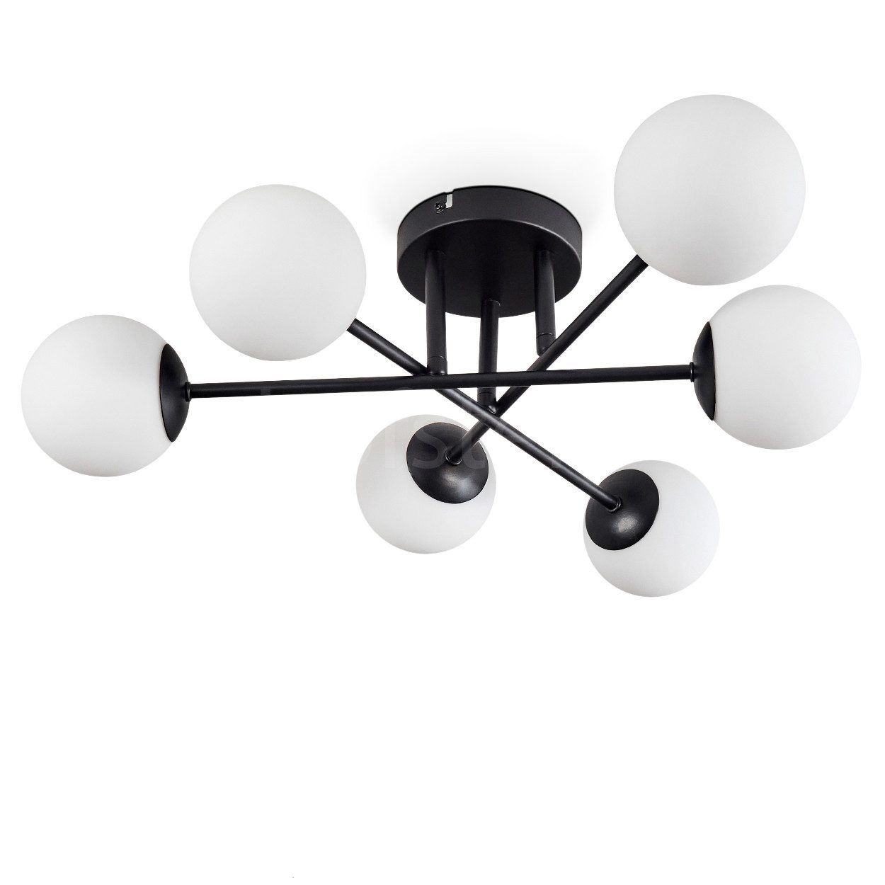 hofstein Deckenleuchte Deckenlampe aus Metall/Glas in Schwarz/Weiß, ohne Leuchtmittel, Leuchte mit Schirmen aus Glas (10 cm), 6 x G9, ohne Leuchtmittel