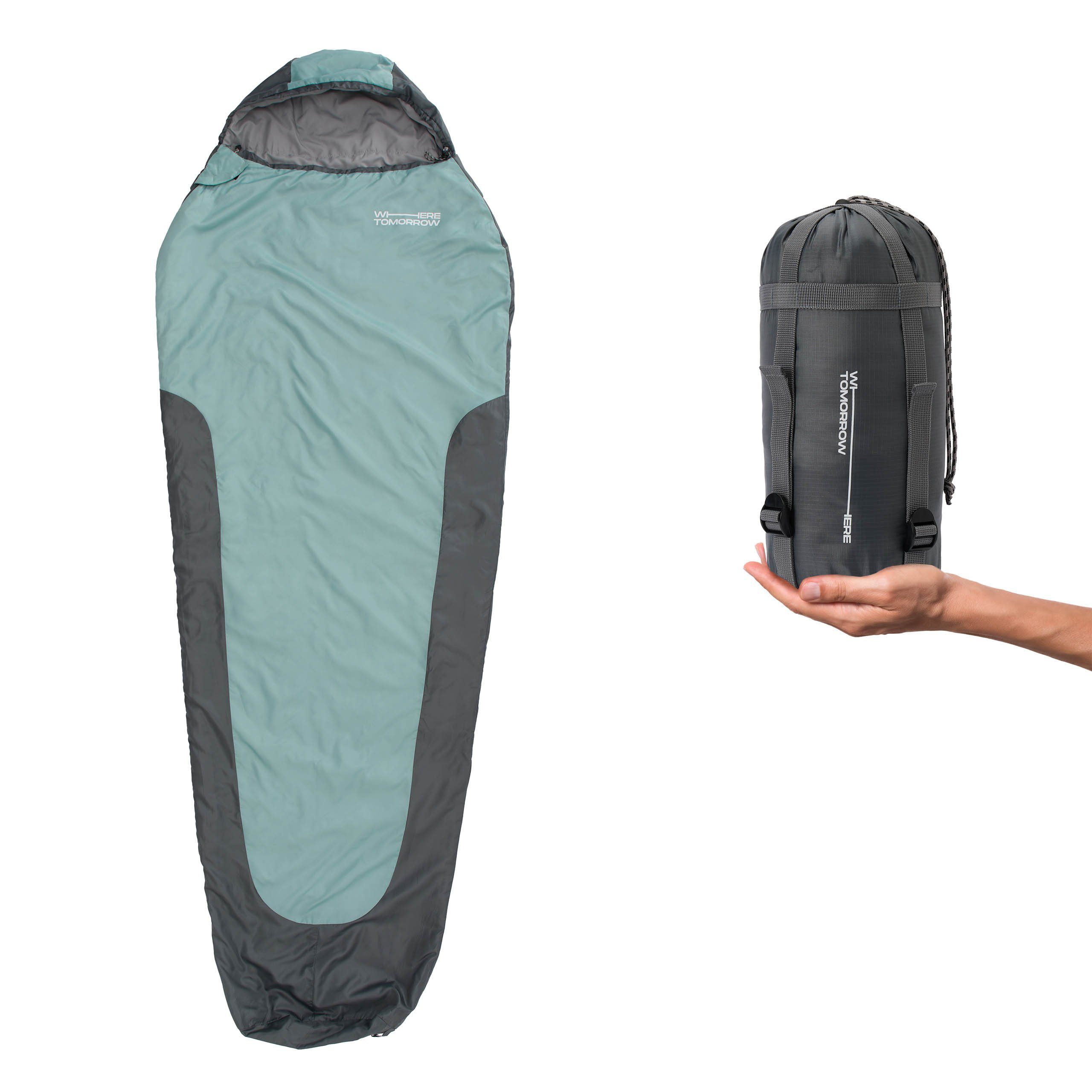 Lumaland Mumienschlafsack Where Tomorrow Camping Schlafsack 220x80x50, wasserabweisend Wärmekragen im Schulterbereich Camping Outdoor -5°C