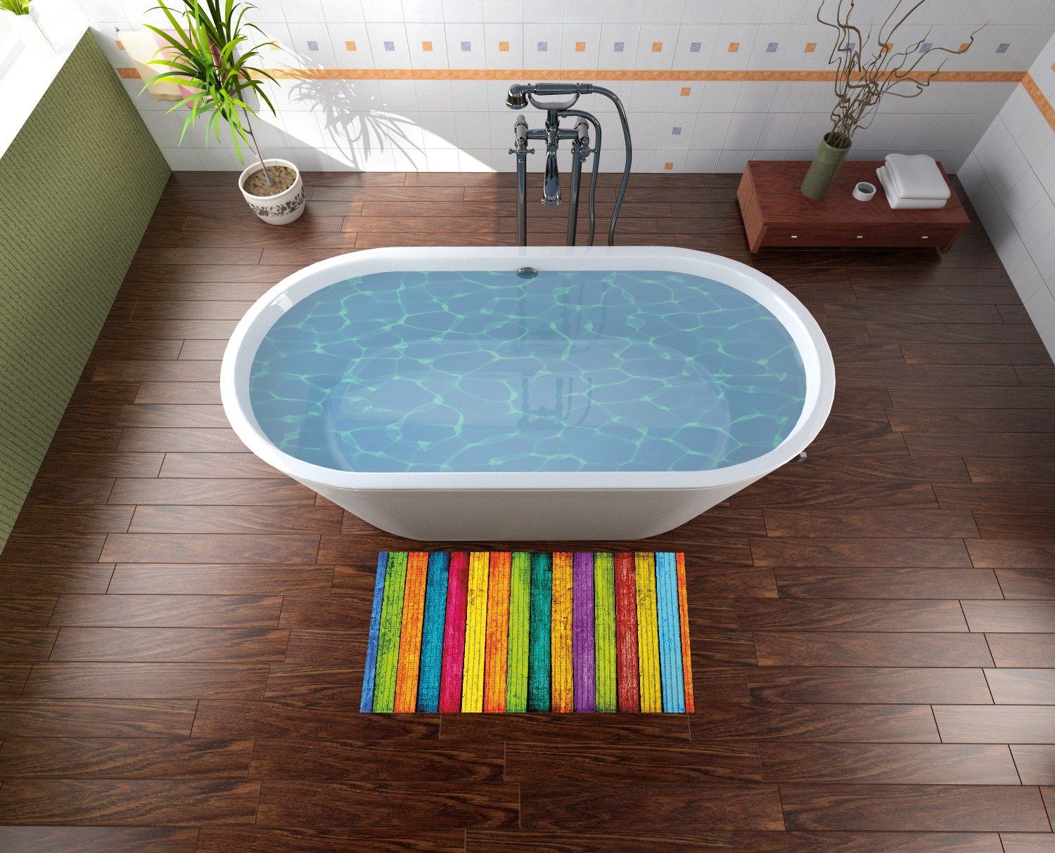 Wallario Schaum-Badematte Buntes Holz - bunte Streifen mit Farbe und Holzst günstig online kaufen