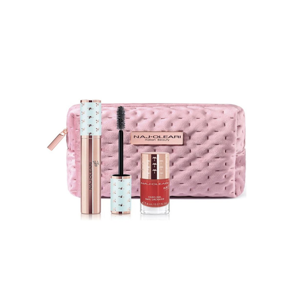 Naj Oleari Mascara NAJ-OLEARI SET: MASCARA BLACK 14ML + NAIL GEL NO22 RED 8ML + POUCH