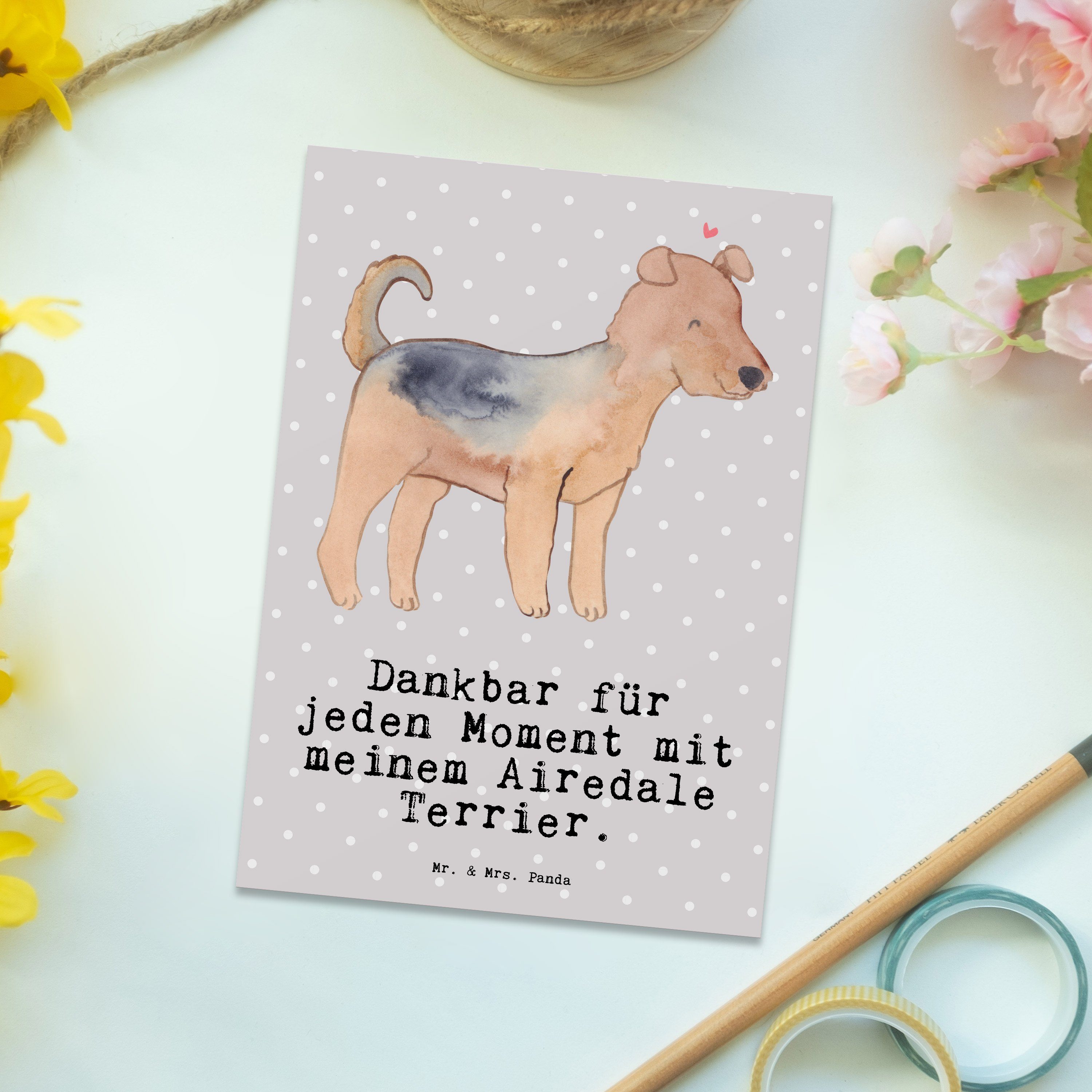 Postkarte - - Grau Moment Terrier Pastell Karte & Geschenk, Mr. Mrs. Tierfreund, Airedale Panda
