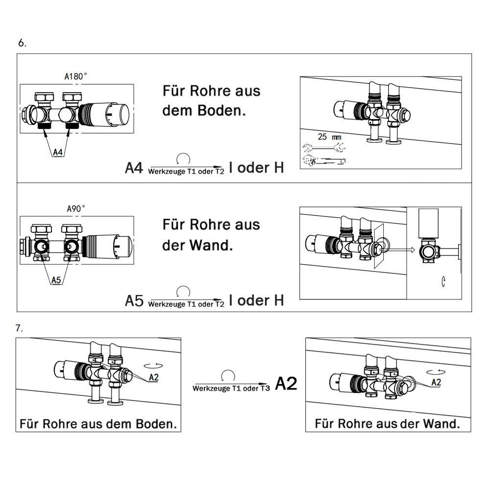 XERSEK Heizkörperthermostat Eck- und Durchgangsform Thermostat, Handtuchtrockner für Multiblock Heizkörper Anthrazit Ventil und mit (Anschlussarmatur für Heizungszubehör) Hahnblock Heizkörper