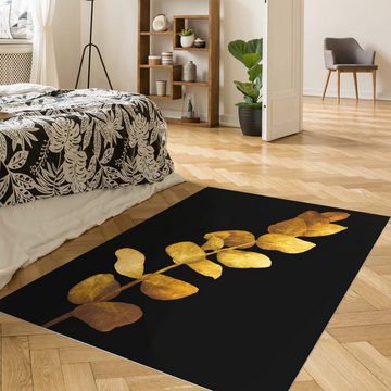 Teppich Vinyl Wohnzimmer Schlafzimmer Flur Küche Gold Eukalyptus, Bilderdepot24, rechteckig - gold glatt, nass wischbar (Küche, Tierhaare) - Saugroboter & Bodenheizung geeignet