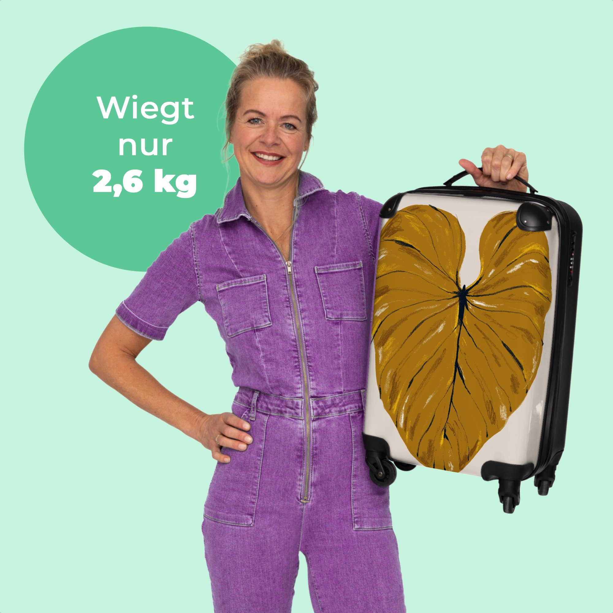 Trolley Rollkoffer Blätter 55x35x20cm 4 Kleine Handgepäckkoffer NoBoringSuitcases.com© 4 - - Cabin Pflanzen mit Handgepäck - Abstrakt, Reisekoffer - Rollen Gelb Rollen,