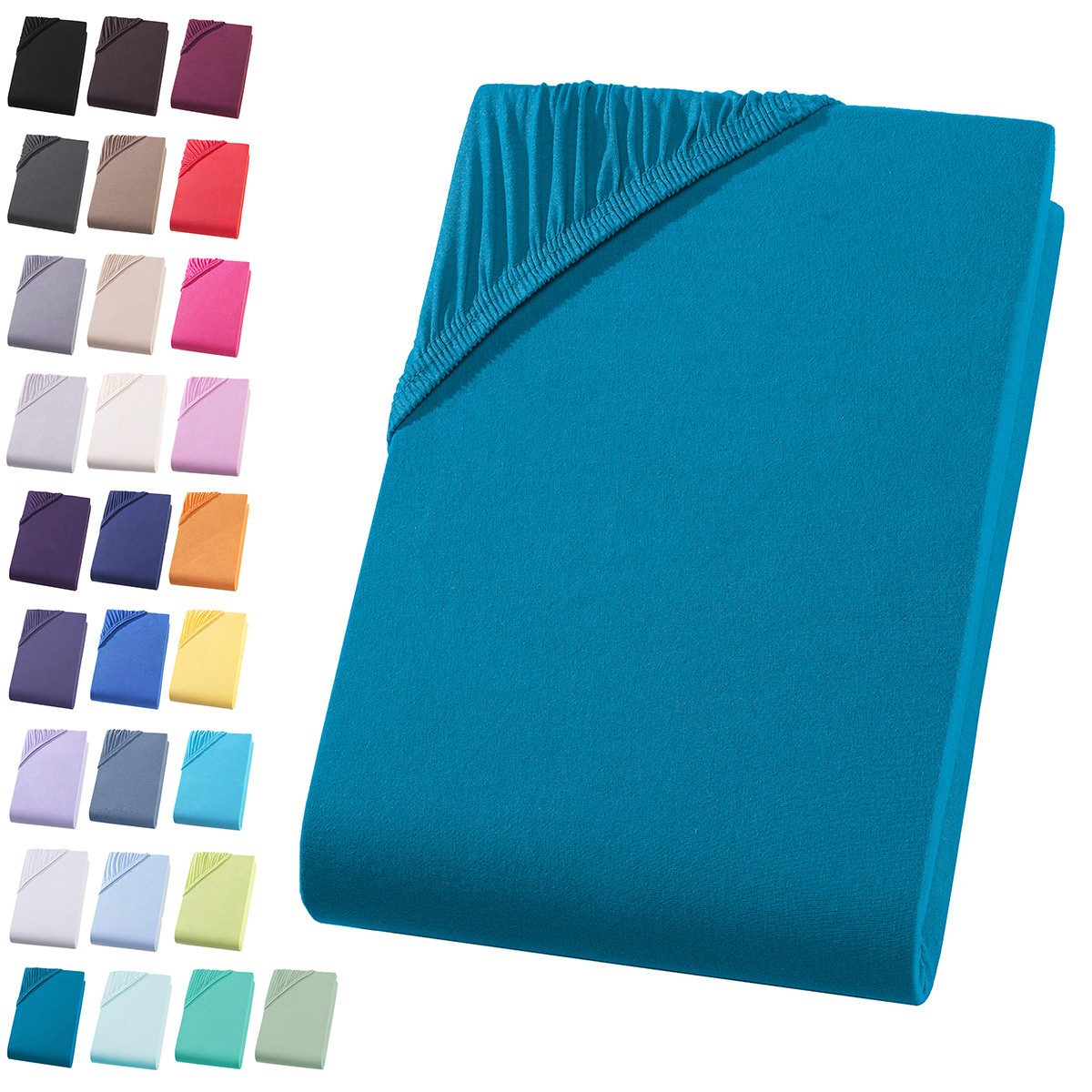 Visaggio Spannbettlaken Jersey aus 100% Baumwolle Spannbetttuch Bettlaken, Jersey, Gummizug: rundum, Spannbettlaken, für Matratzenhöhen bis 22 cm, Steghöhe 30 cm