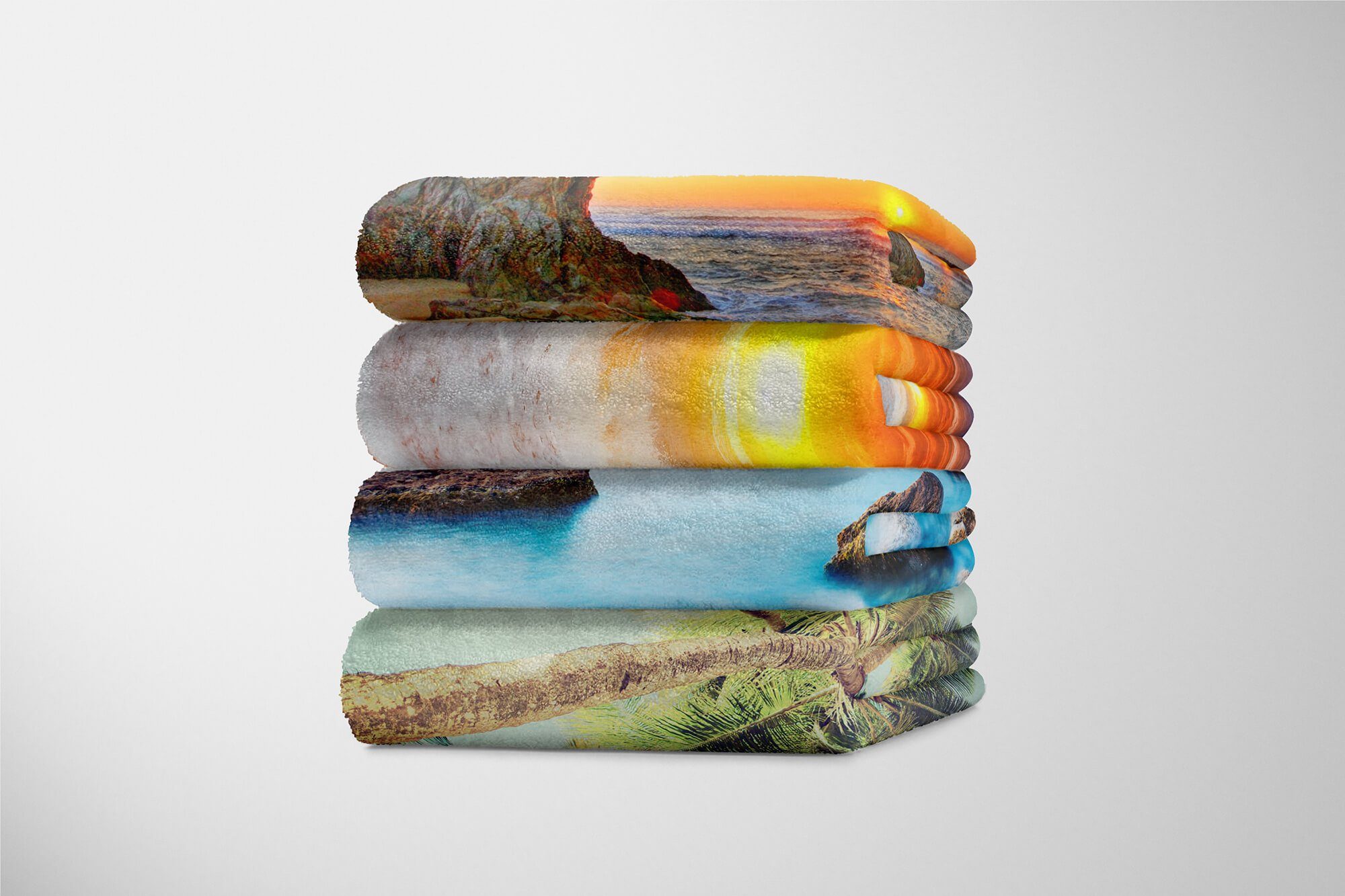 Felsen (1-St), Sonnenunter, Handtuch Art Saunatuch Handtücher Kuscheldecke Baumwolle-Polyester-Mix Fotomotiv Sinus Handtuch Strandhandtuch mit
