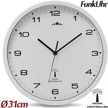 Deuba Wanduhr (Funk Automatische Zeitumstellung Geräuscharm Quarzuhrwerk Analog 31)