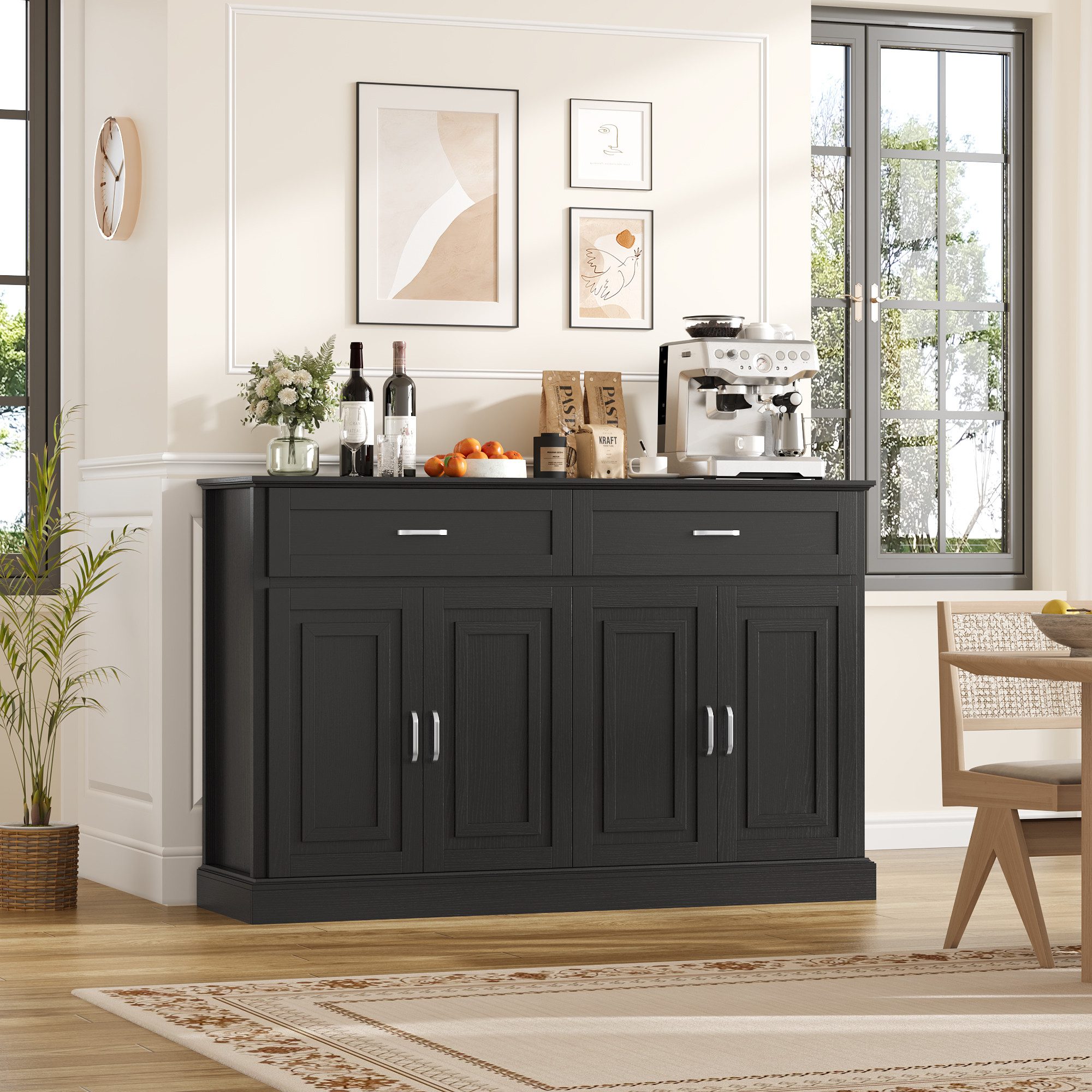 Homfa Sideboard Breite 140cm Küchenschrank Buffetschrank, mit Arbeitsplatte, verstellbaren Regalen, 140x39,5x92,5cm