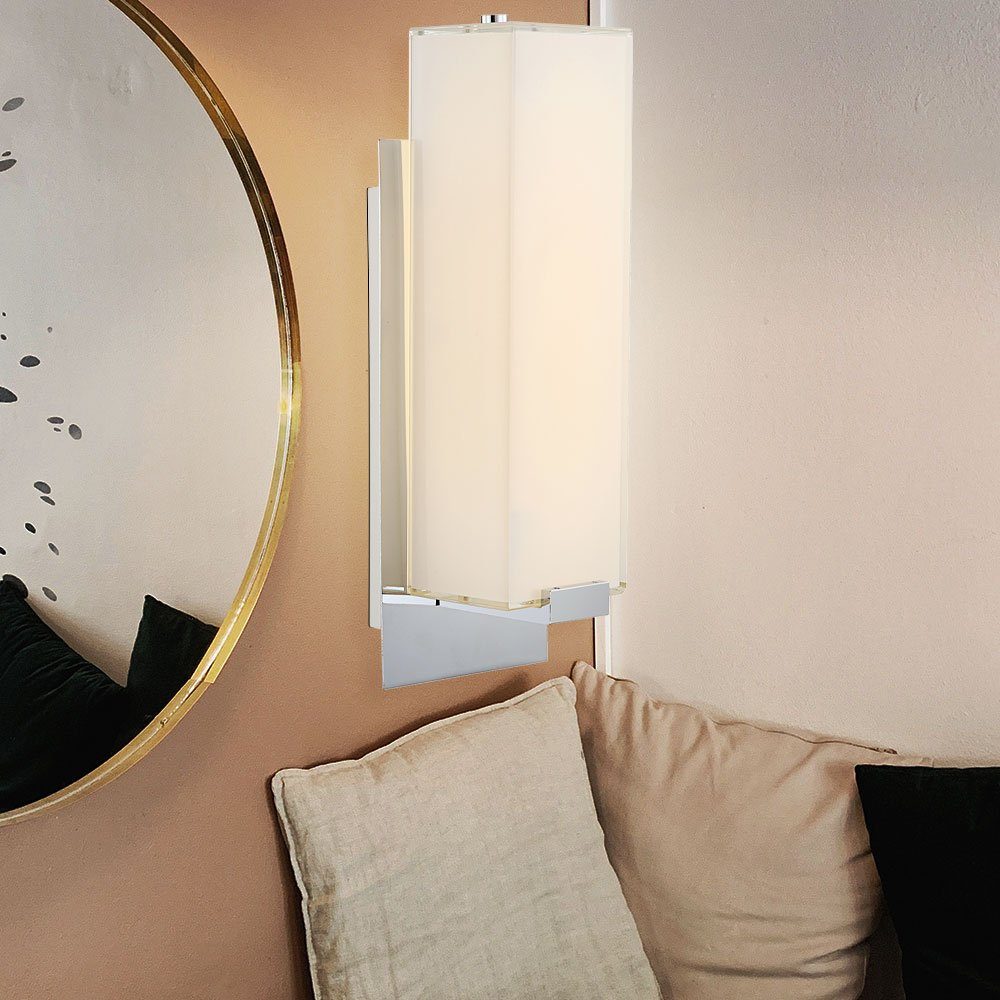 GLOBO LIGHTING LED Wandleuchte, LED-Leuchtmittel fest verbaut, Warmweiß, LED Wand Lampe Esszimmer Glas Leuchte Chrom Küchen Strahler satiniert