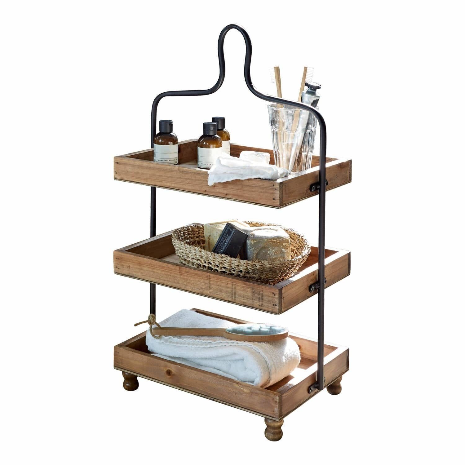 Mirabeau Etagere Etagere Lasse braun/schwarz, Mangoholz (mangifera indica), Gestell: Eisen