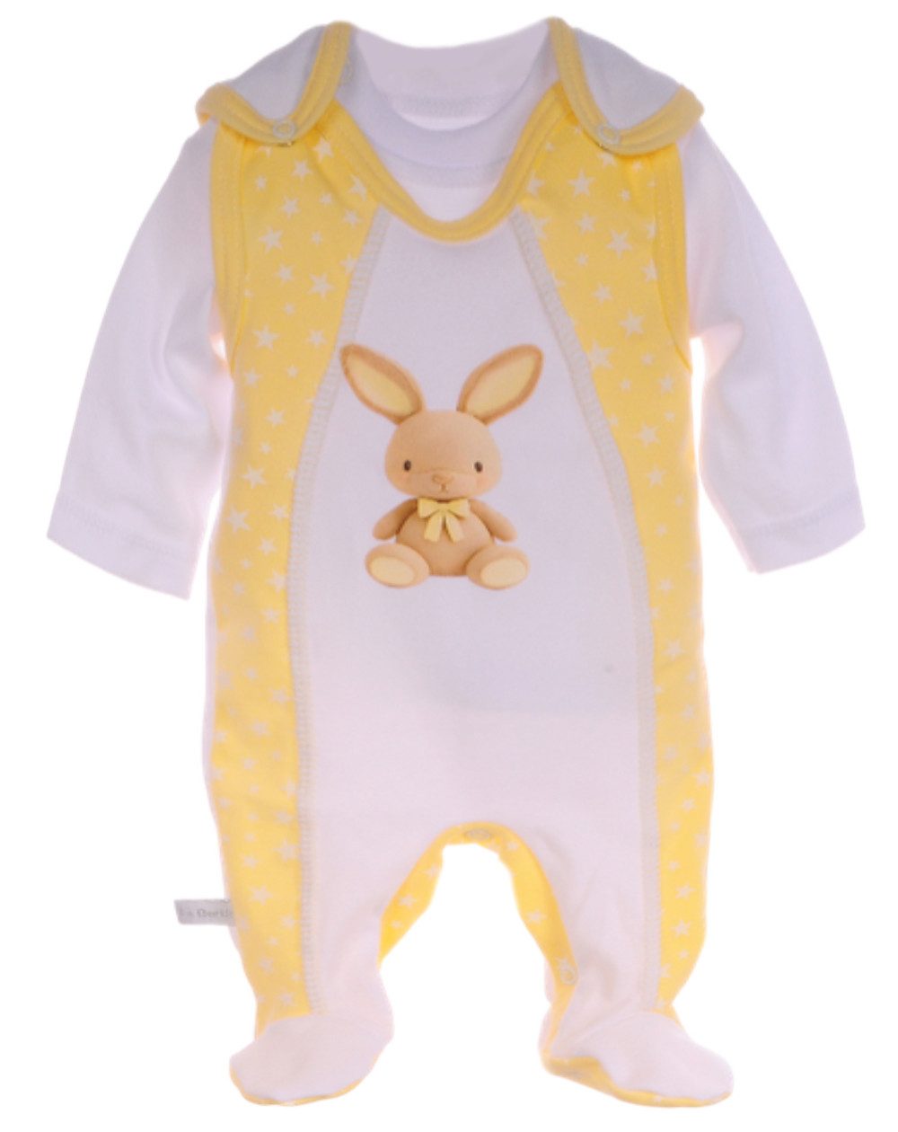 La Bortini Strampler Strampler Set 2-teilig Stramplerhose Langarmshirt weiß gelb aus reiner Baumwolle, 44 50 56 62 68 74, Erstlingsset