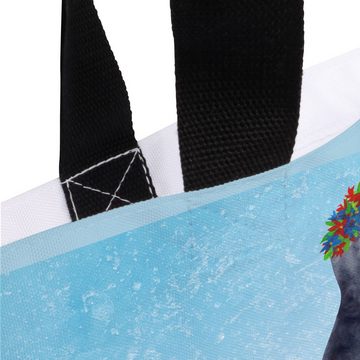 Mr. & Mrs. Panda Shopper Pinguin Blumen - Eisblau - Geschenk, Lebenslust, Einkaufstasche, Lebe (1-tlg), Individuelles Design