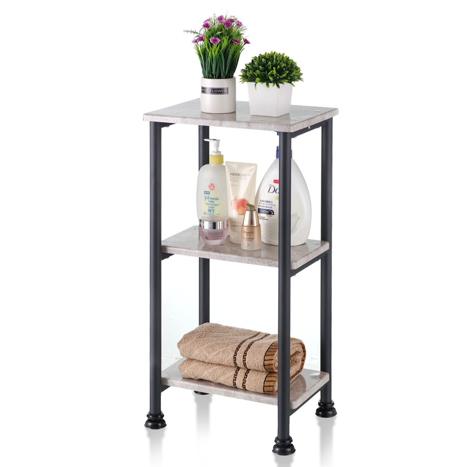 Floordirekt Standregal Charles, Marmor-Optik & stabile Stahl-Konstruktion, pulverbeschichtet, 3 Etagen, 35 x 26 x 70 cm 1-tlg., stabiler Stand, keine Wandmontage nötig, für alle Räume, rostfrei