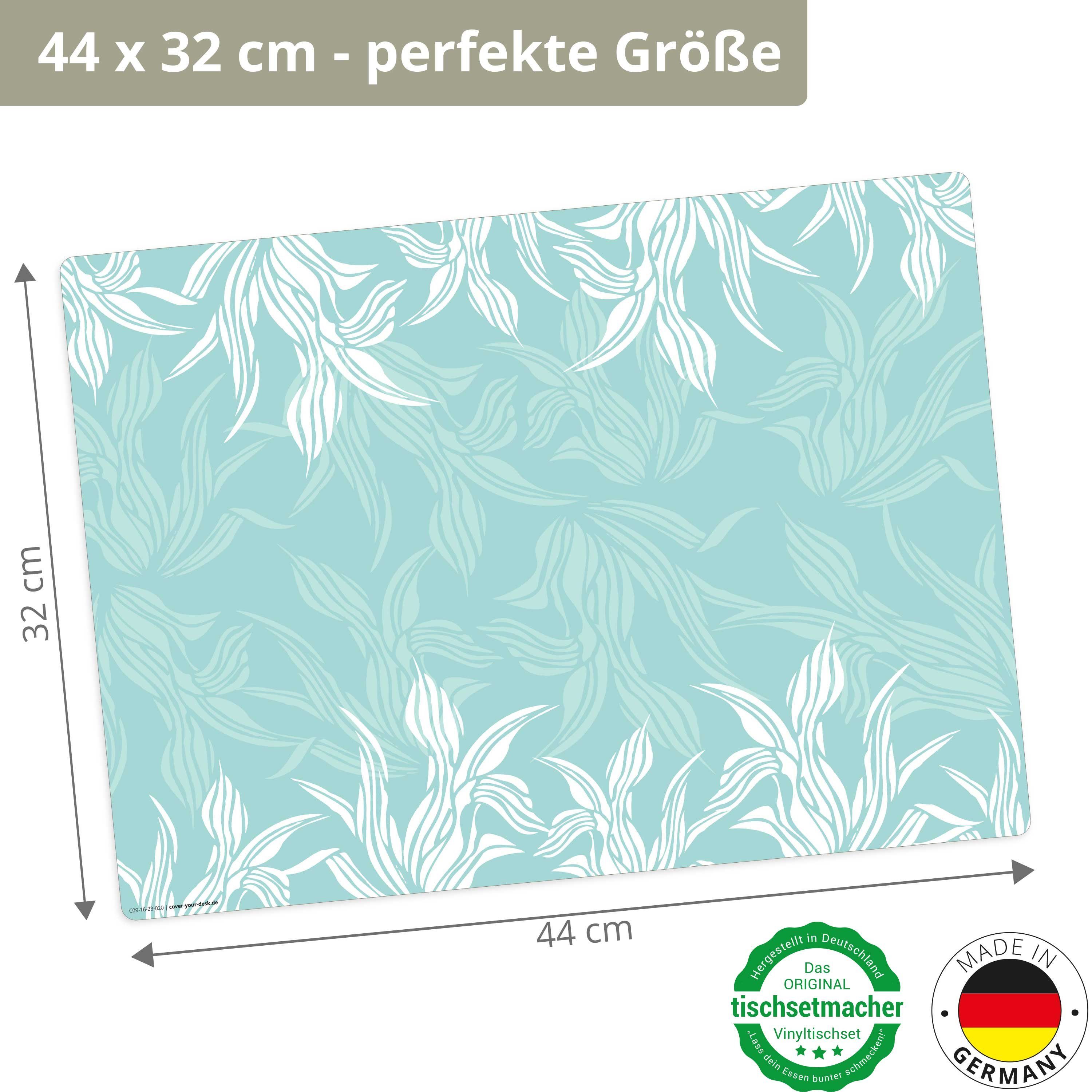 Tischsetmacher Platzset Tischset, Platzset abwaschbar - Florales Muster in Mint, (aus erstklassigem Vinyl, 4-St., 44x 32 cm / türkis), Made in Germany