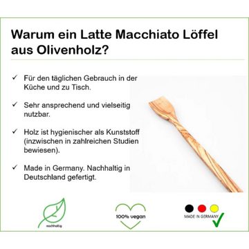 Olivenholz-erleben Latte-Macchiato-Löffel Löffel für Latte Macchiato aus Olivenholz, 25 cm (1 Stück), antibakterielle Wirkung