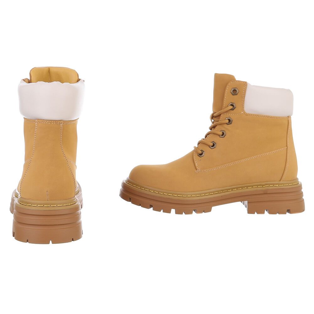 Ital-Design Damen Schnürschuhe Freizeit Stiefelette (87740342) Blockabsatz Plateaustiefeletten in Camel