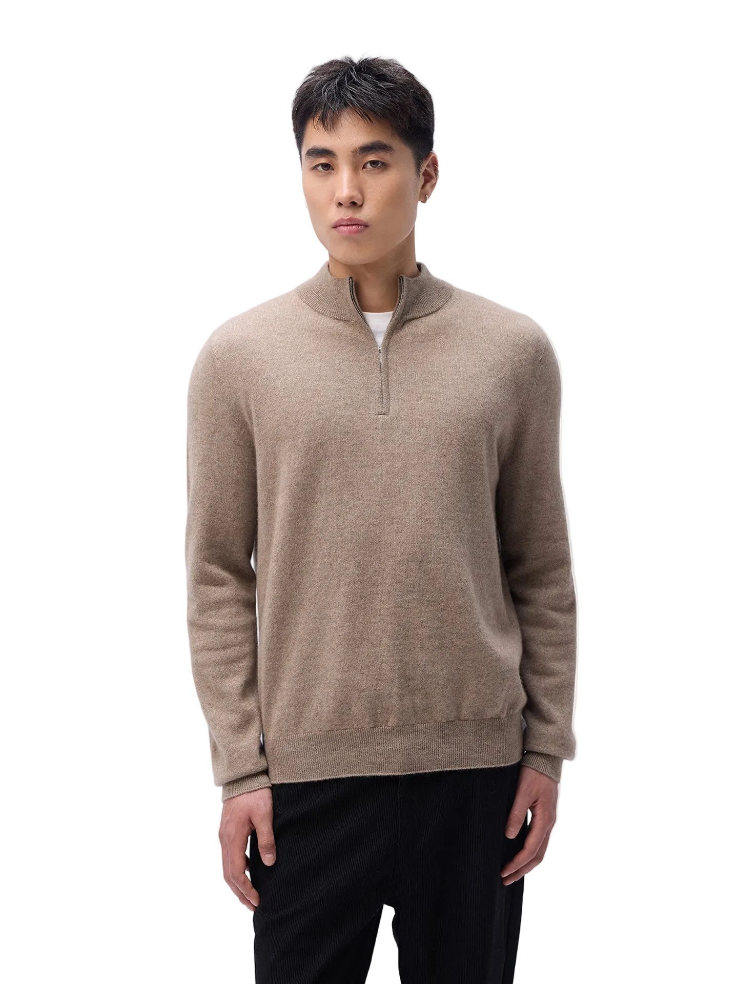 GOBI Cashmere Polokragenpullover Naturfarbe Kaschmir-Pullover mit halbem Reißverschluss