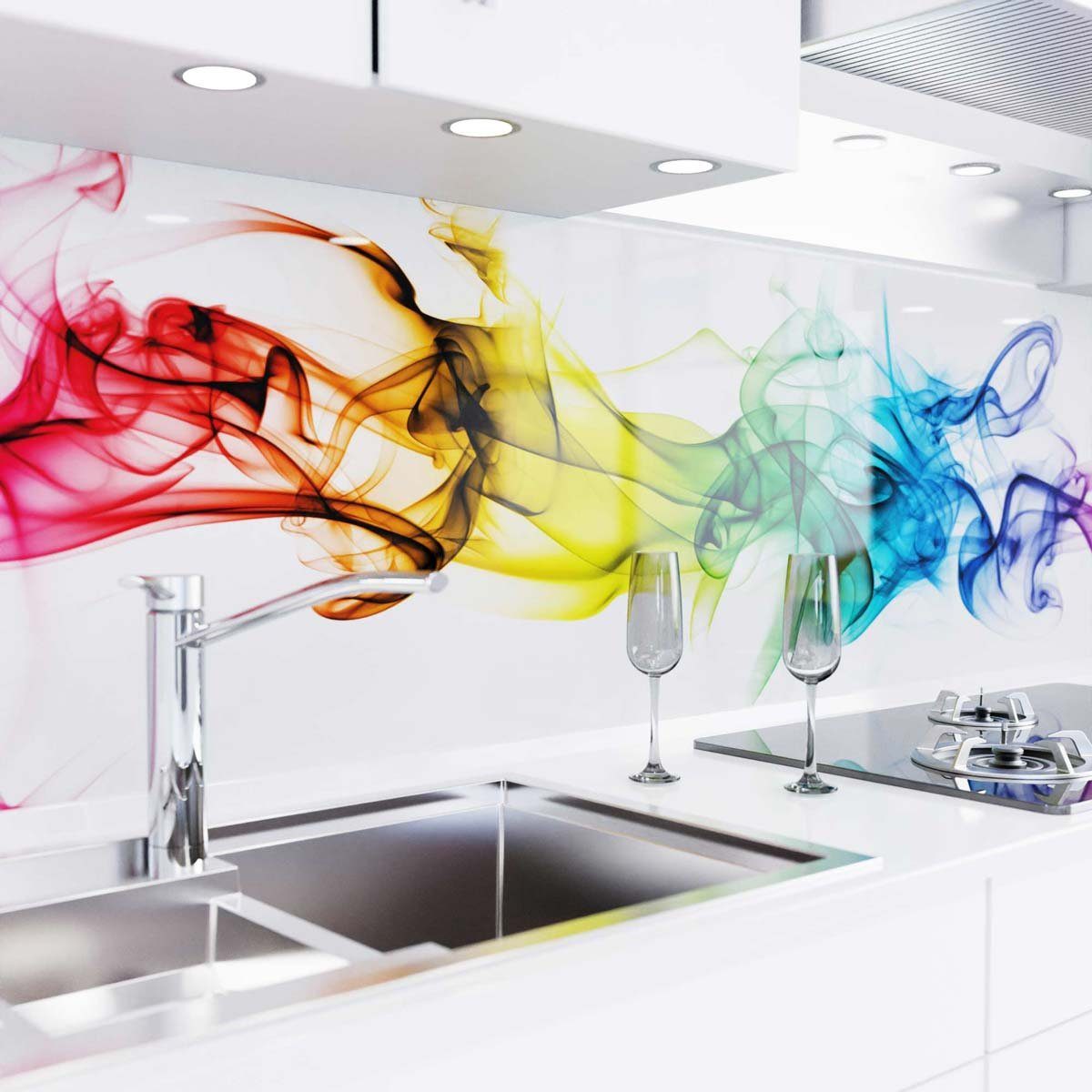 Folie Glasoptik - - Rauch PET Küchenrückwand Küche - Spritzschutz versteifte selbstklebend danario Bunter