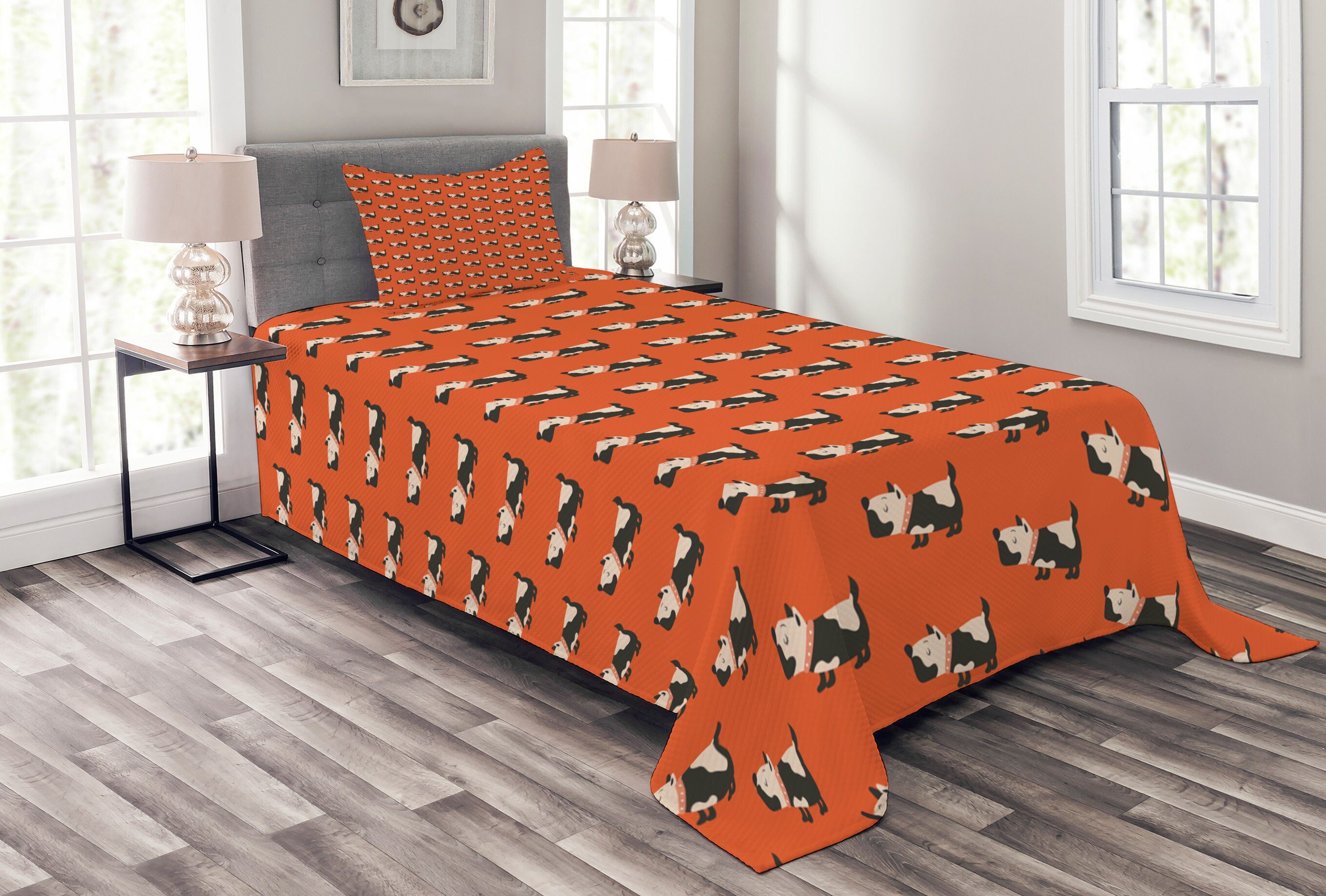 Tagesdecke Set Hund Abakuhaus, Kissenbezügen mit Cartoon Hündchen Muster Waschbar,