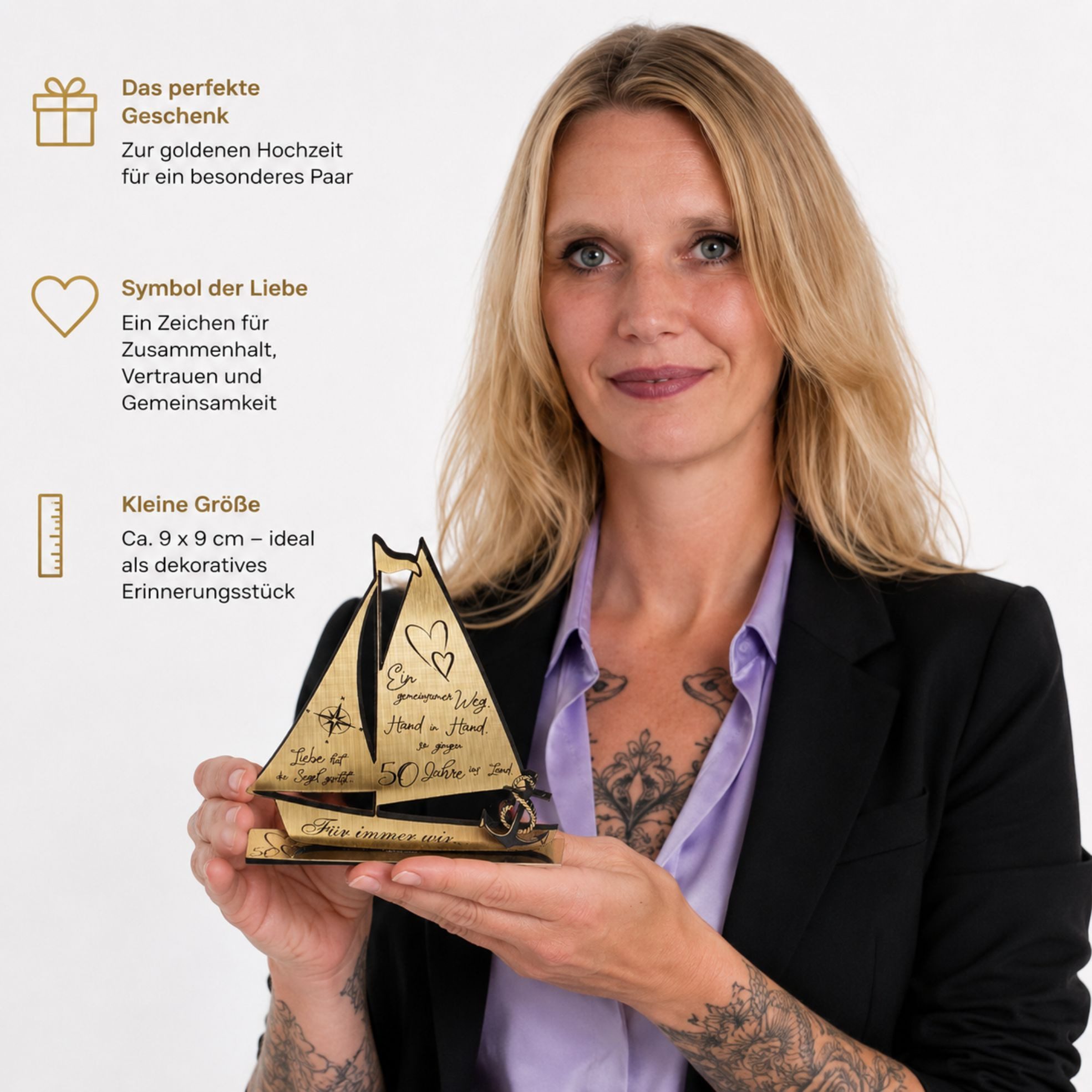 Dekolando Hochzeitskarte Goldene Hochzeit Geschenk Segelschiff 50 Jahre Ehe Goldhochzeit 9 cm