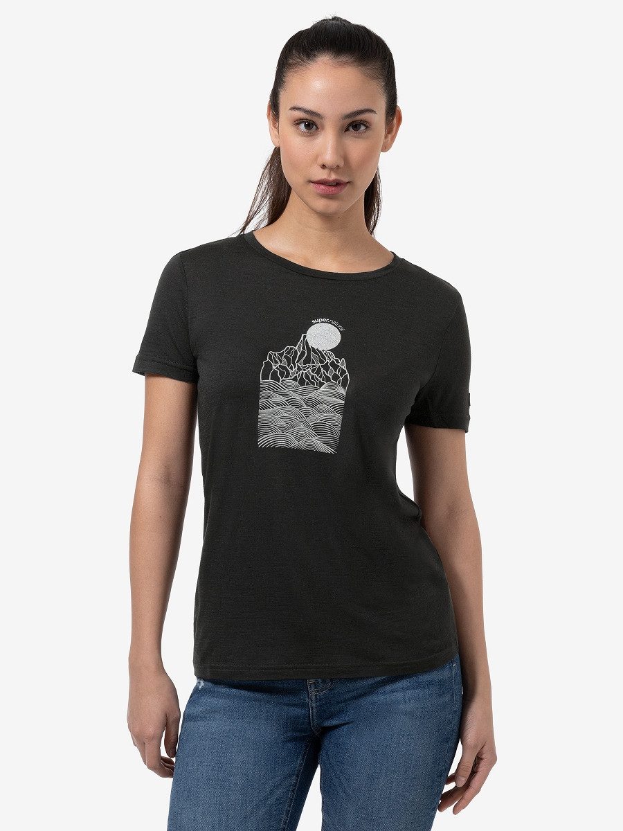 SUPER.NATURAL T-Shirt für Damen, Merino PREIKESTOLEN CLIFFS Berg Motiv, casual