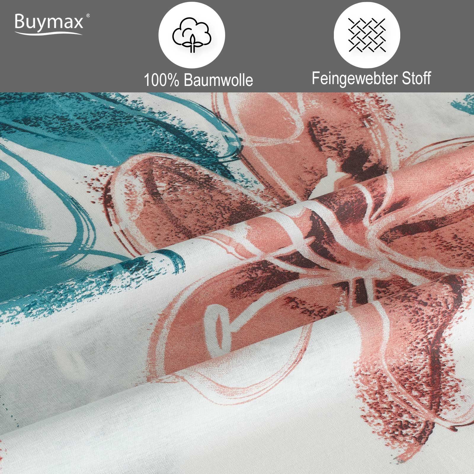 Buymax Bettwäsche Bettbezug-Set Trendy, atmungsaktiv, pflegeleicht, Renforce: 100% Baumwolle, 3 teilig, 200x220 cm, Reißverschluss, hochwertig, Weiß, Türkis, Altrosa