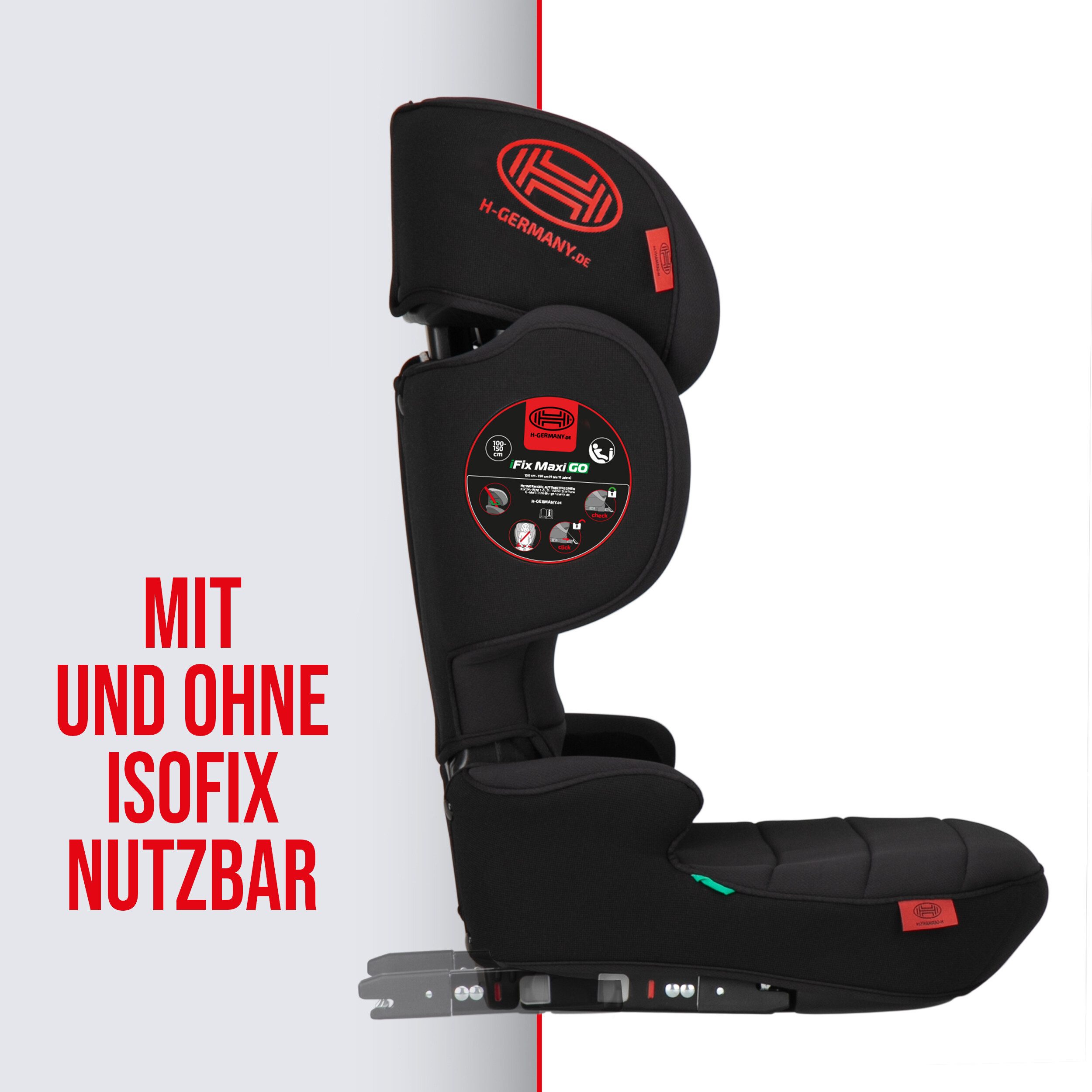 HEYNER Autokindersitz faltbarer Kindersitz mit Isofix + Tasche und 14-Fach verstellbarer, ab: ab 4 Jahren, (1-tlg)