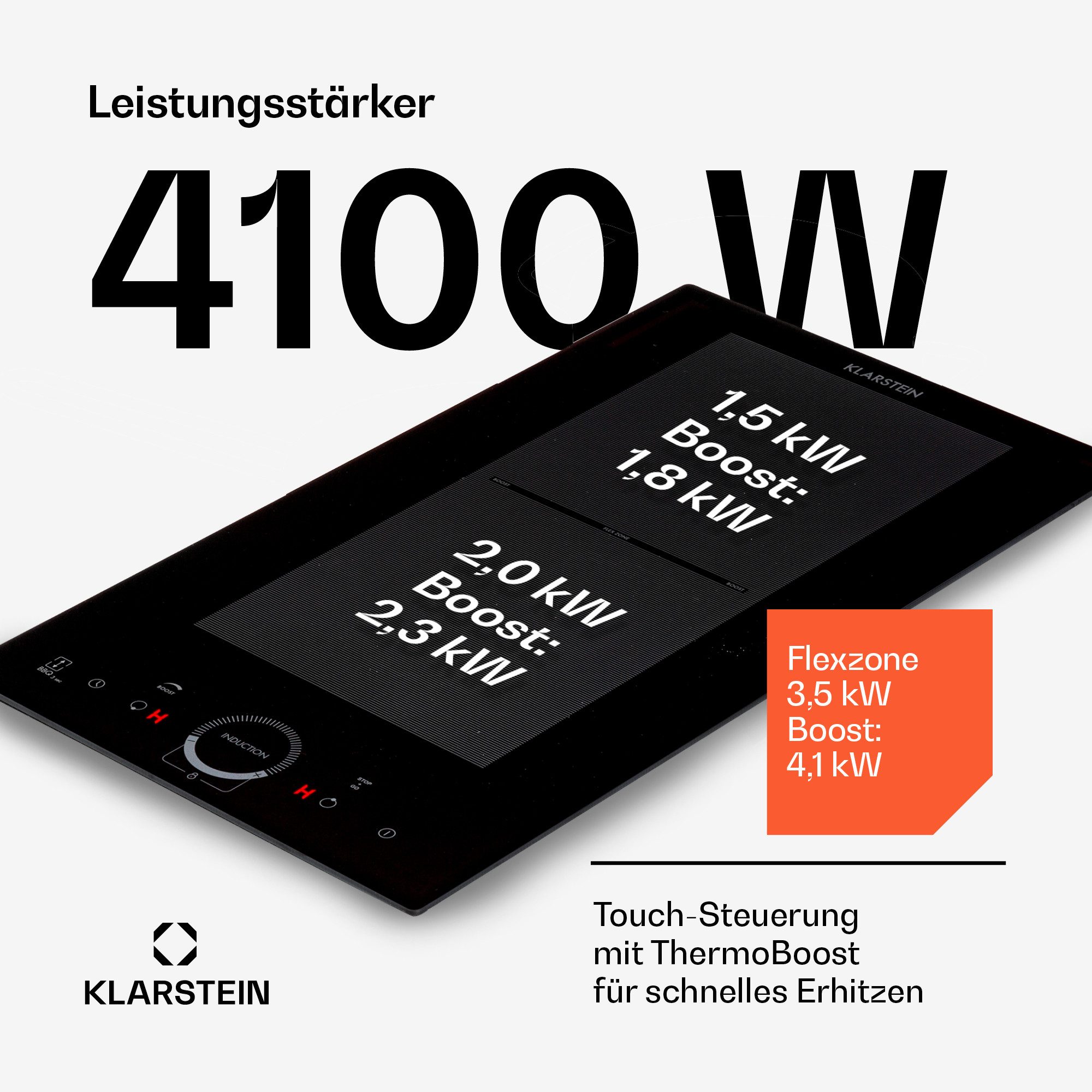 Klarstein Induktions-Kochfeld Delicatessa Slim Domino Induktionskochfeld 2 Zonen 3500 W autark 10033015, Einbau Induktionsherd 2 Kochfelder Platten Elektro Einb – Bild 4 von 5