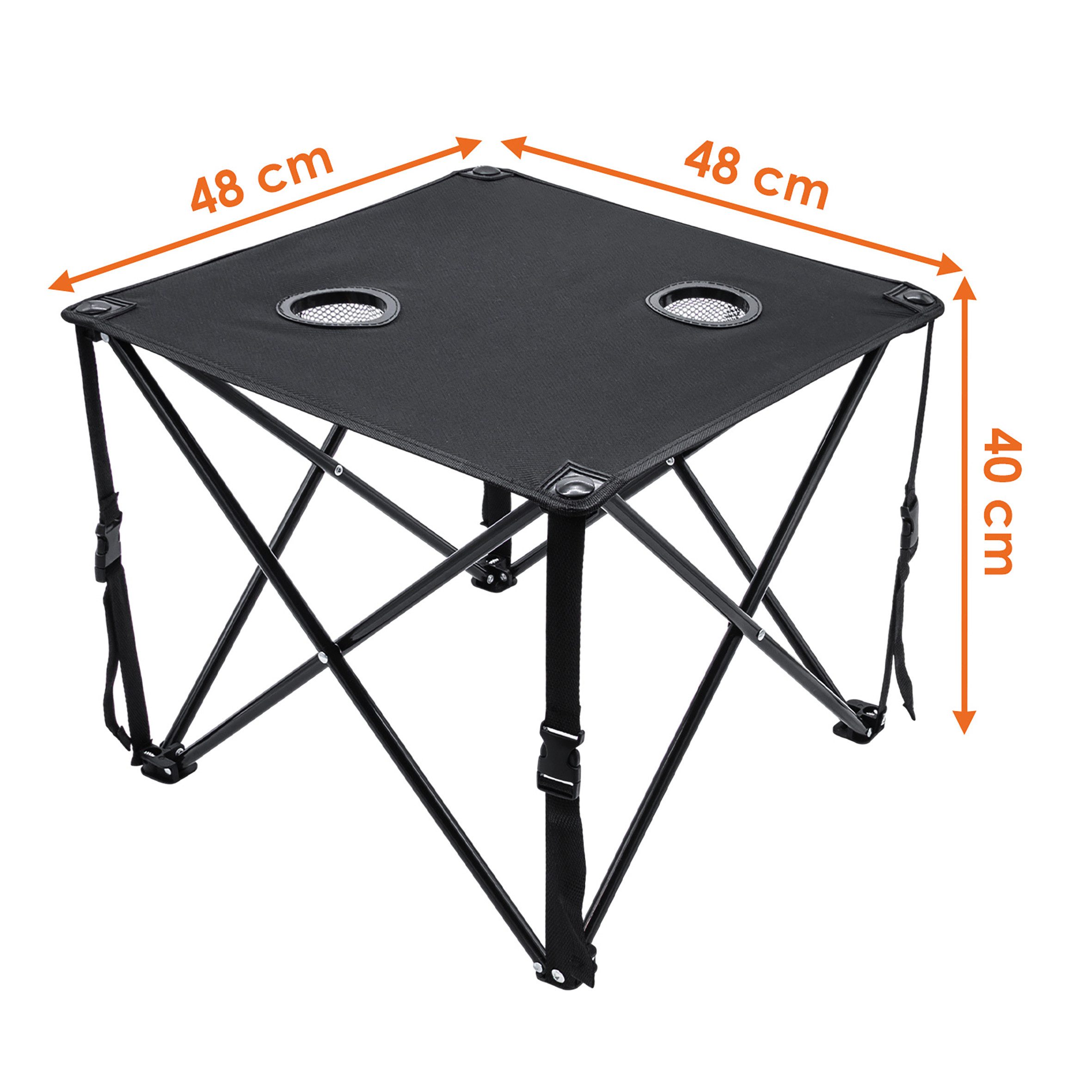 Spetebo Campingtisch Ultraleichter Camping Klapptisch (schwarz, 1-St., 48 x 48 cm), Outdoor Tisch mit zwei integrierten Getränkehaltern